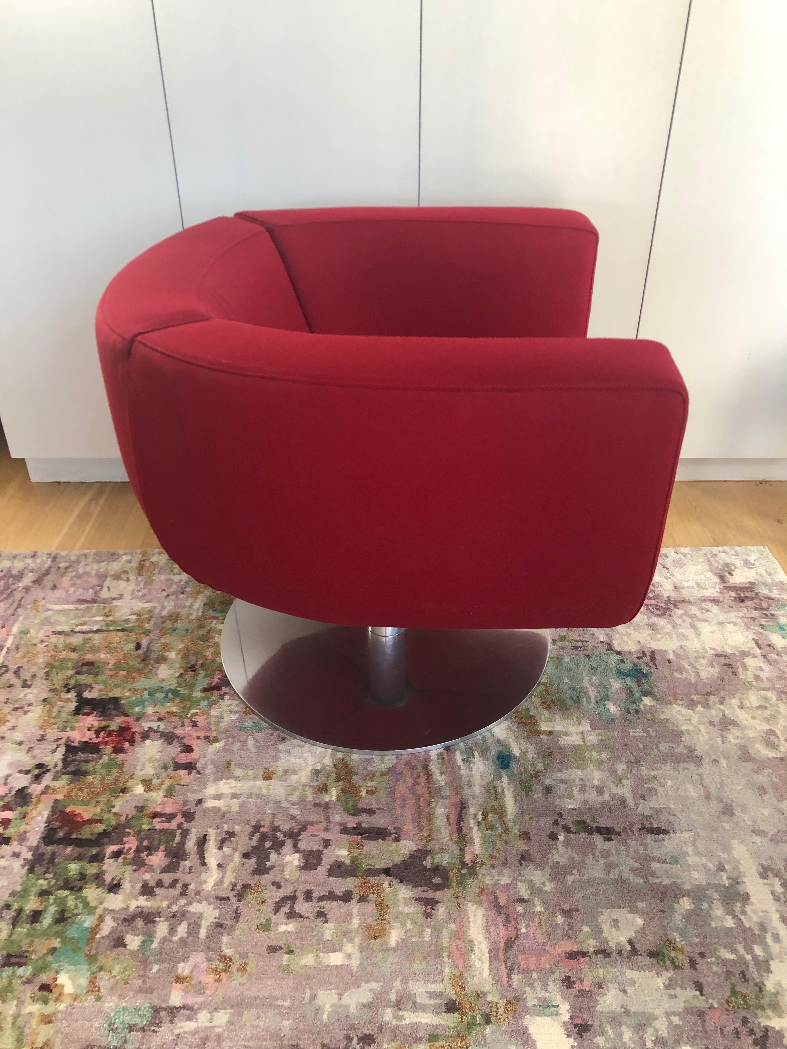 Italian Pair of Red Tulip Chairs by Jeffrey Bernett for B&B Italia Chrome Base For Sale