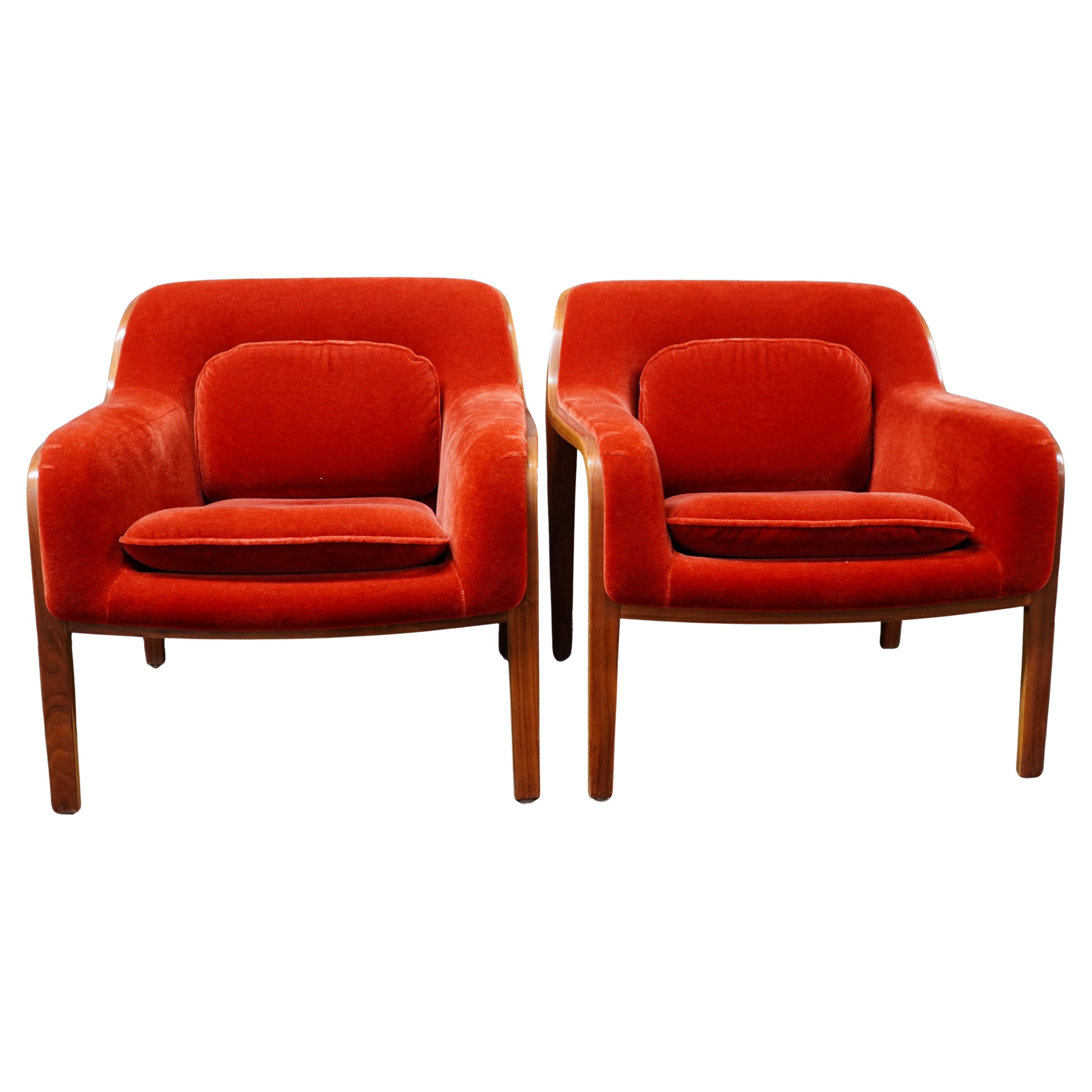 Pair of Red Velvet 1315 Lounge Chairs Attributed to Bill Stephens for Knoll