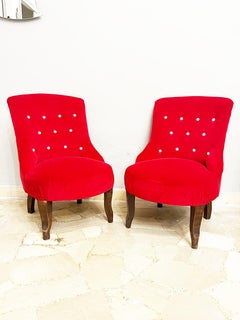 Pair of Red Velvet Armchairs' 900s -Antiques-