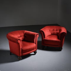 Pair of red velvet armchairs, Art Deco work, France, 1920s