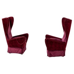 Pair of Red Velvet Armchairs Attr. to Gio Ponti