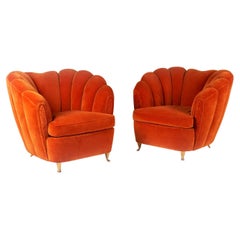 Pair of Red Velvet Armchairs by Cesare Lacca from the 1950's