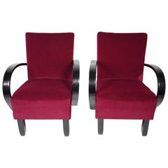 Pair of Red Velvet Fauteuils, Austria, 1940s