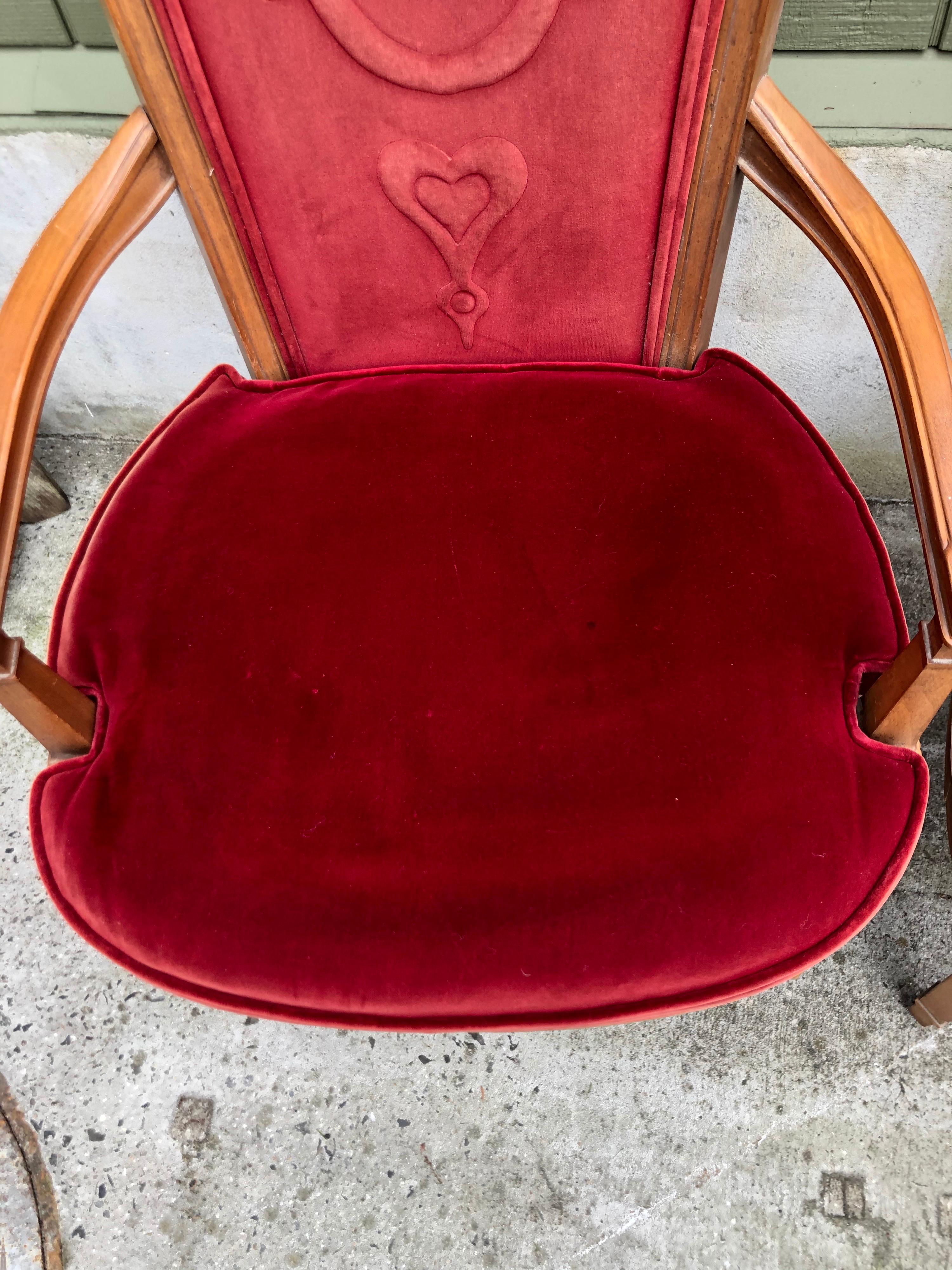 Pair of Red Velvet Hollywood Regency Highback Chairs 6