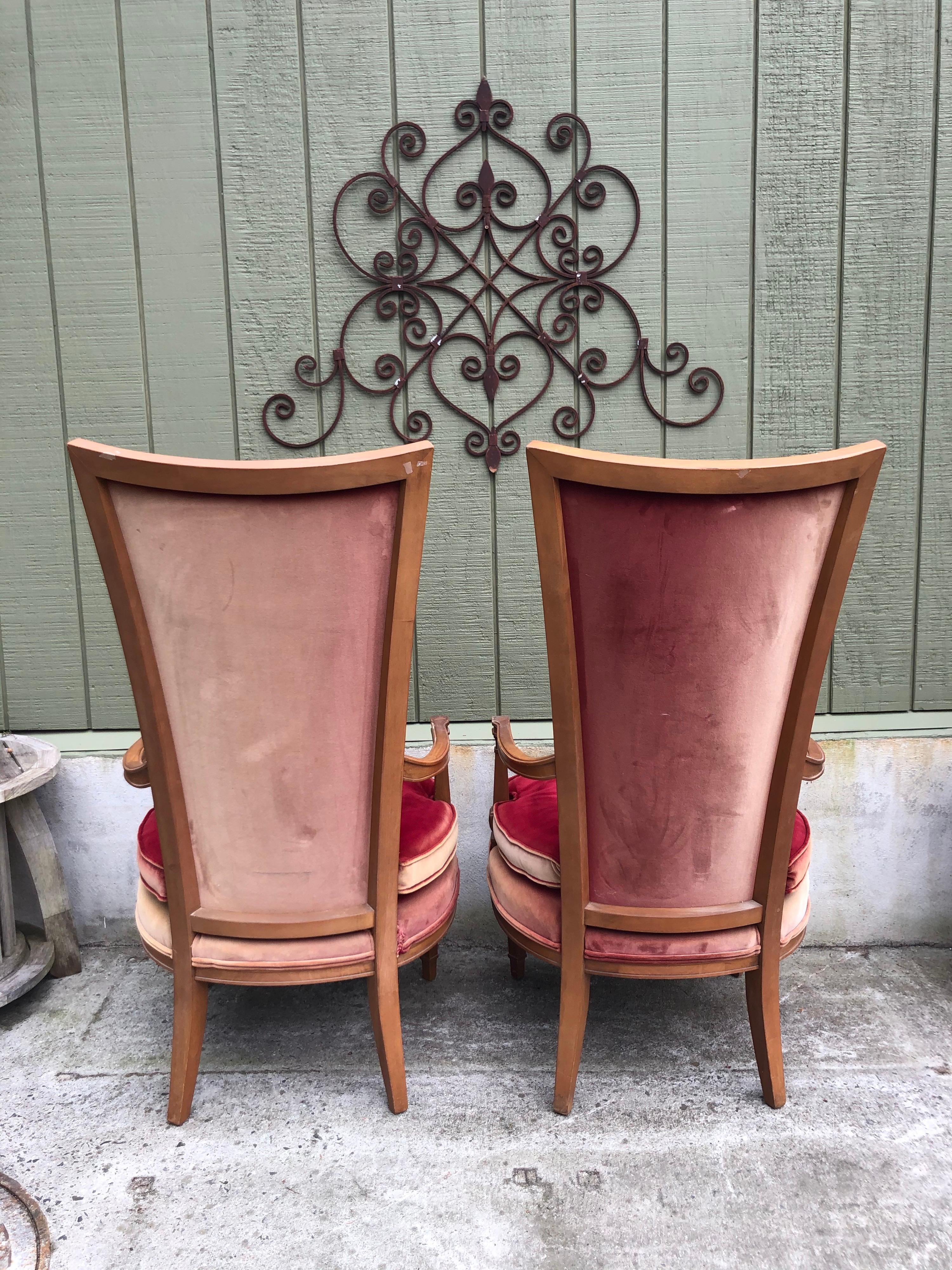 Pair of Red Velvet Hollywood Regency Highback Chairs 7