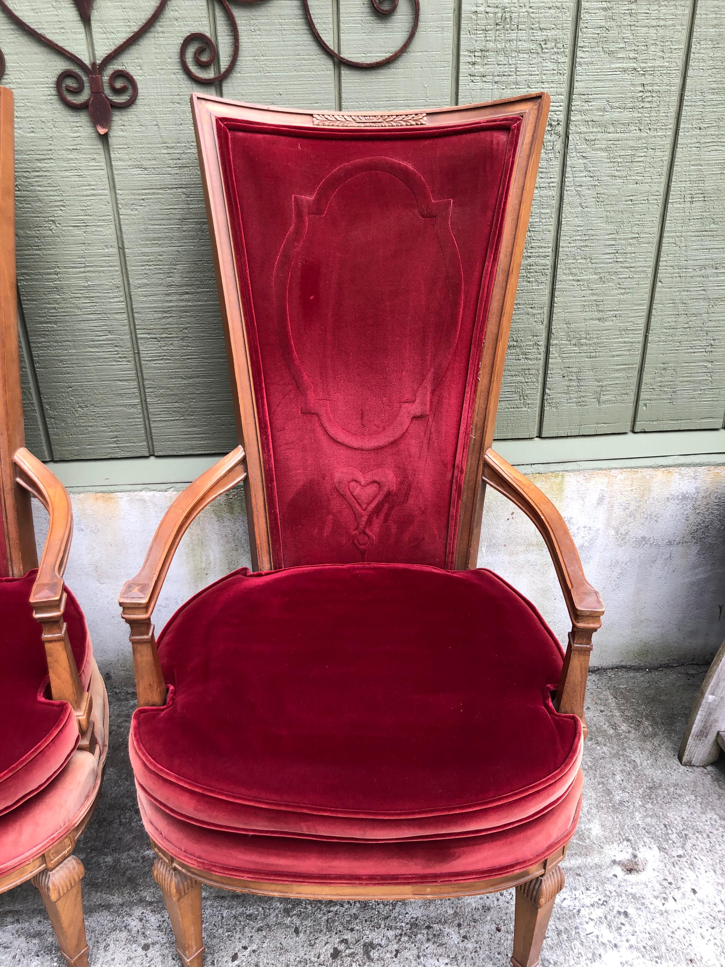 Pair of Red Velvet Hollywood Regency Highback Chairs 2