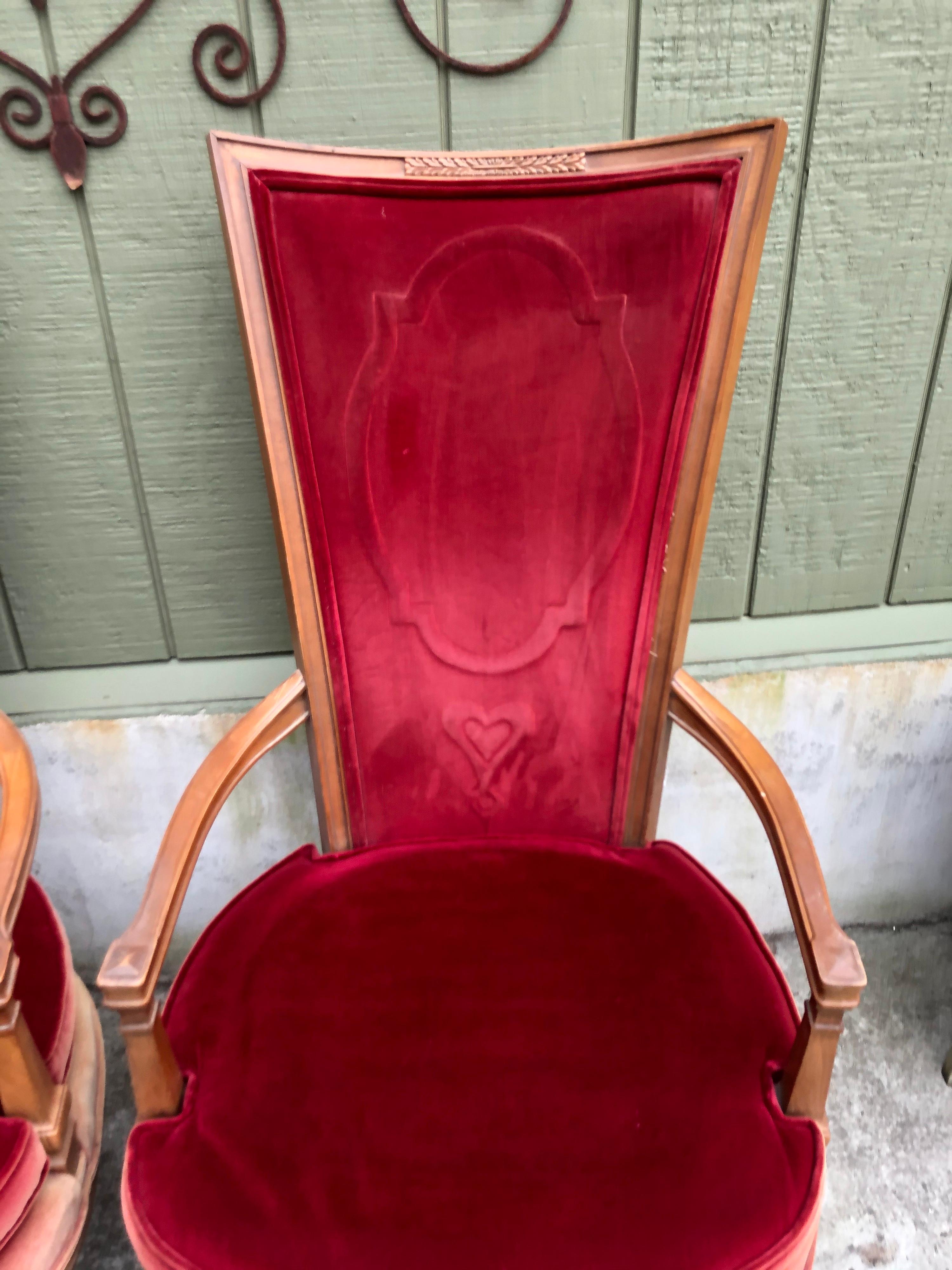 Pair of Red Velvet Hollywood Regency Highback Chairs 3