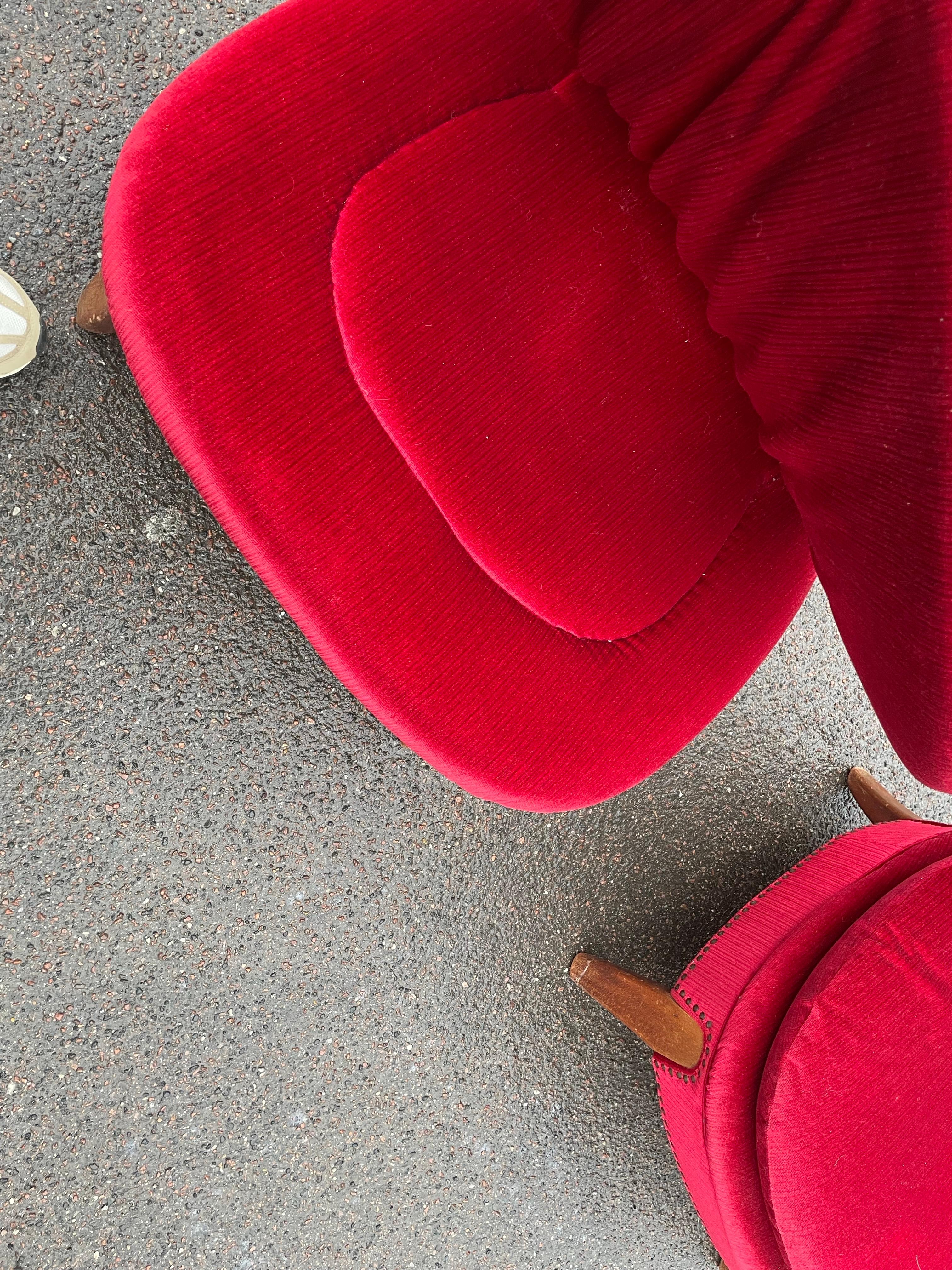 Wood Pair of red velvet Lounge Chairs by Otto Schulz, Boet, Sweden, 1940s