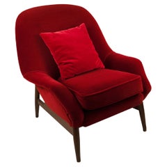 Coppia di Poltrone imbottite in velluto rosso di ISA Bergamo, Italia, con cuscini