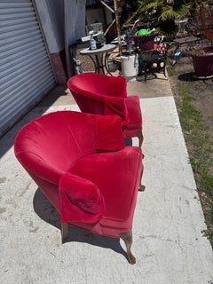 Pair Of Red velvet Vintage Tub Chairs