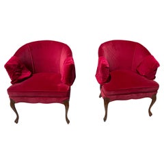 Pair Of Red velvet Vintage Tub Chairs