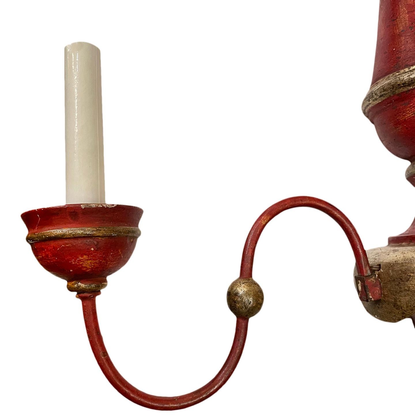 Italian Pair of Red Venetian Wood Sconces For Sale