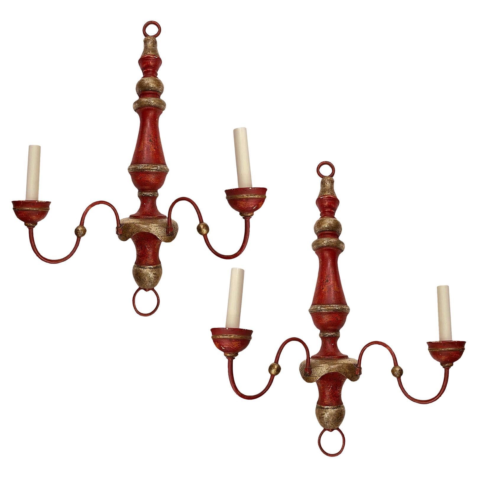 Pair of Red Venetian Wood Sconces