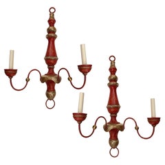 Antique Pair of Red Venetian Wood Sconces