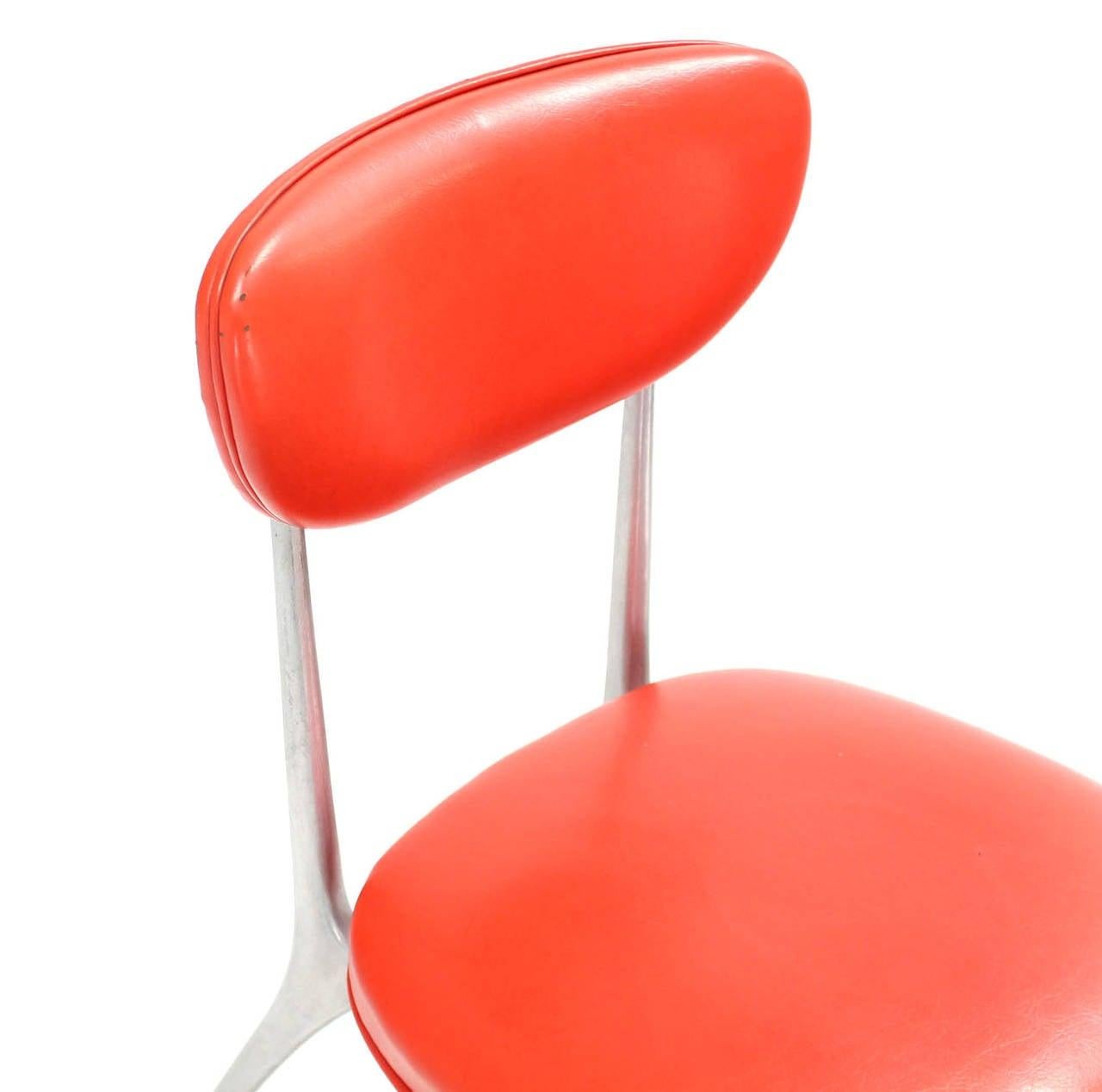 Pair of Red Vinyl Upholstery Cast Aluminum Sculptural Chairs 3