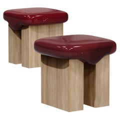 Pareja de Taburetes de Cera Roja en Acabado Lacado Brillante, Made in Italy