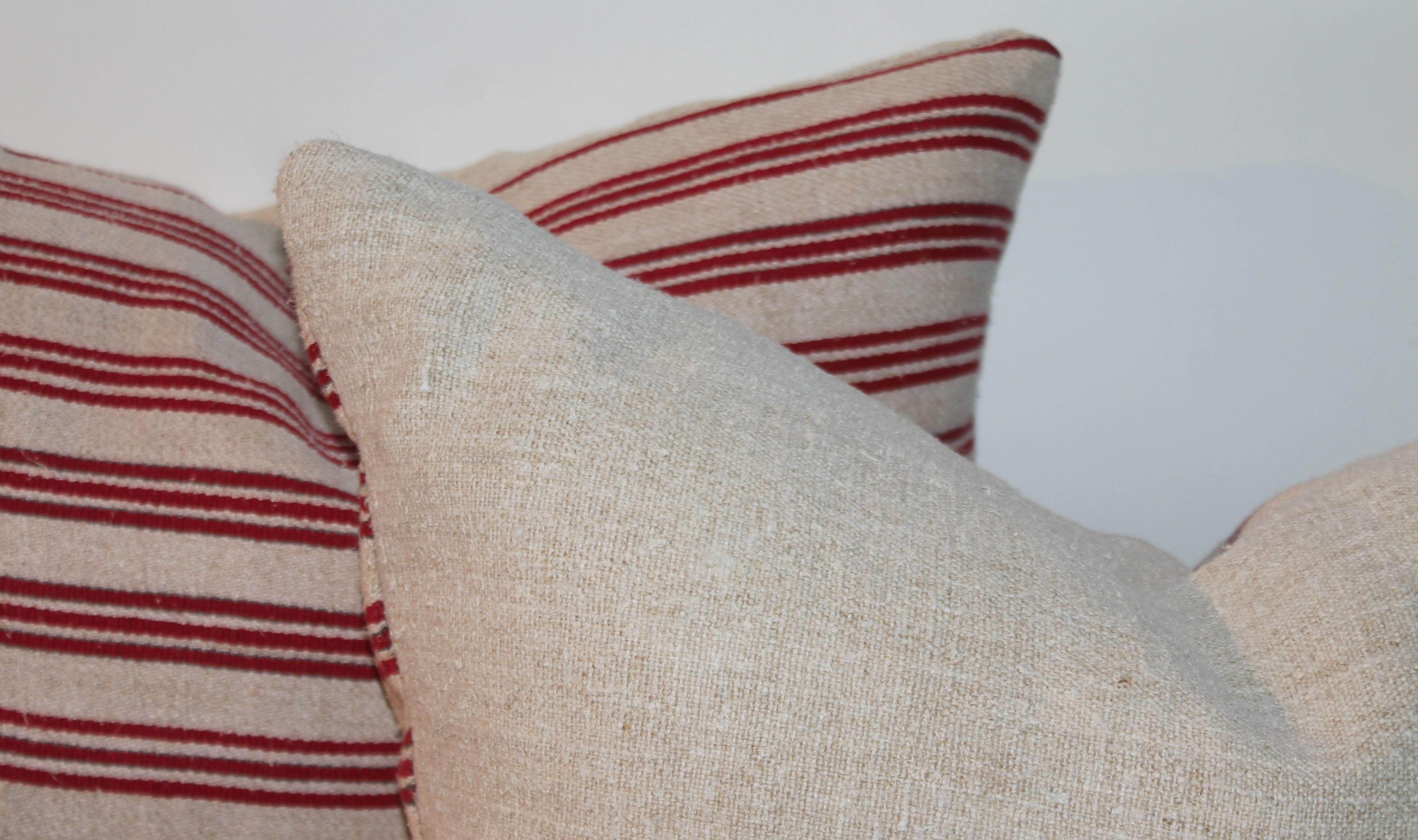 Adirondack Pair of Red & White Ticking Pillows For Sale