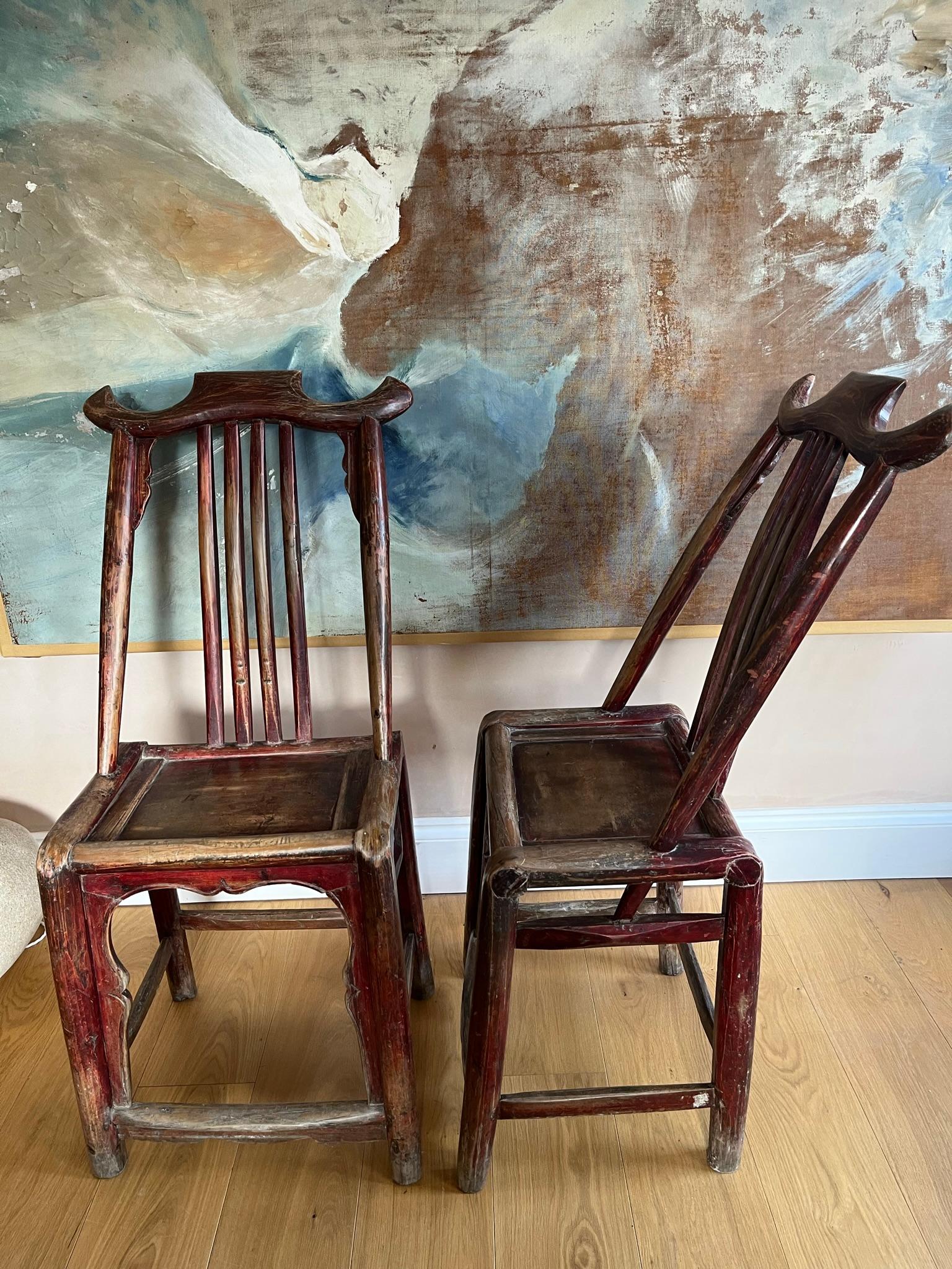Chinese Export Pair of Chinese reddish elm and bamboo scholar chairs For Sale