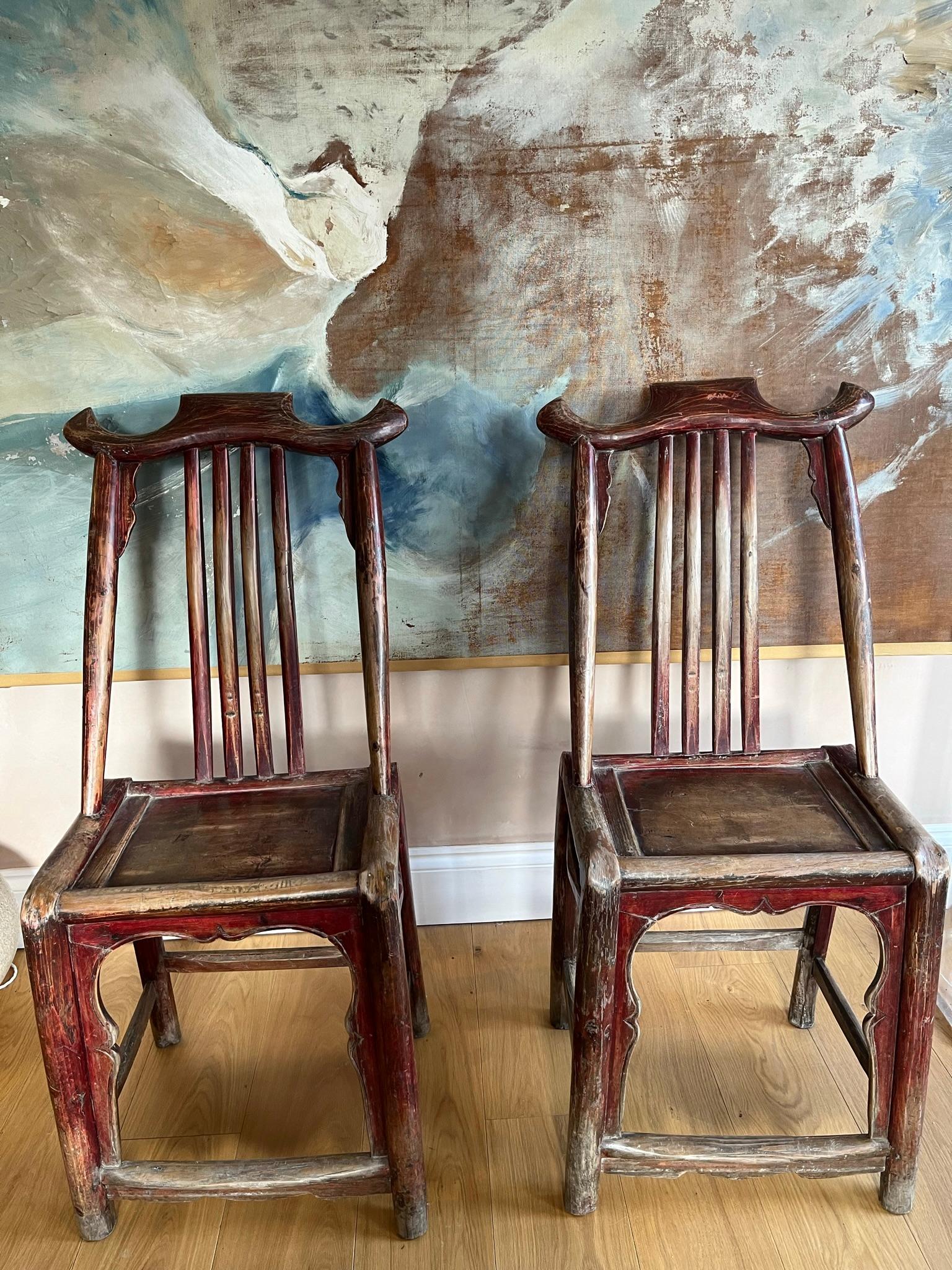 20th Century Pair of Chinese reddish elm and bamboo scholar chairs For Sale