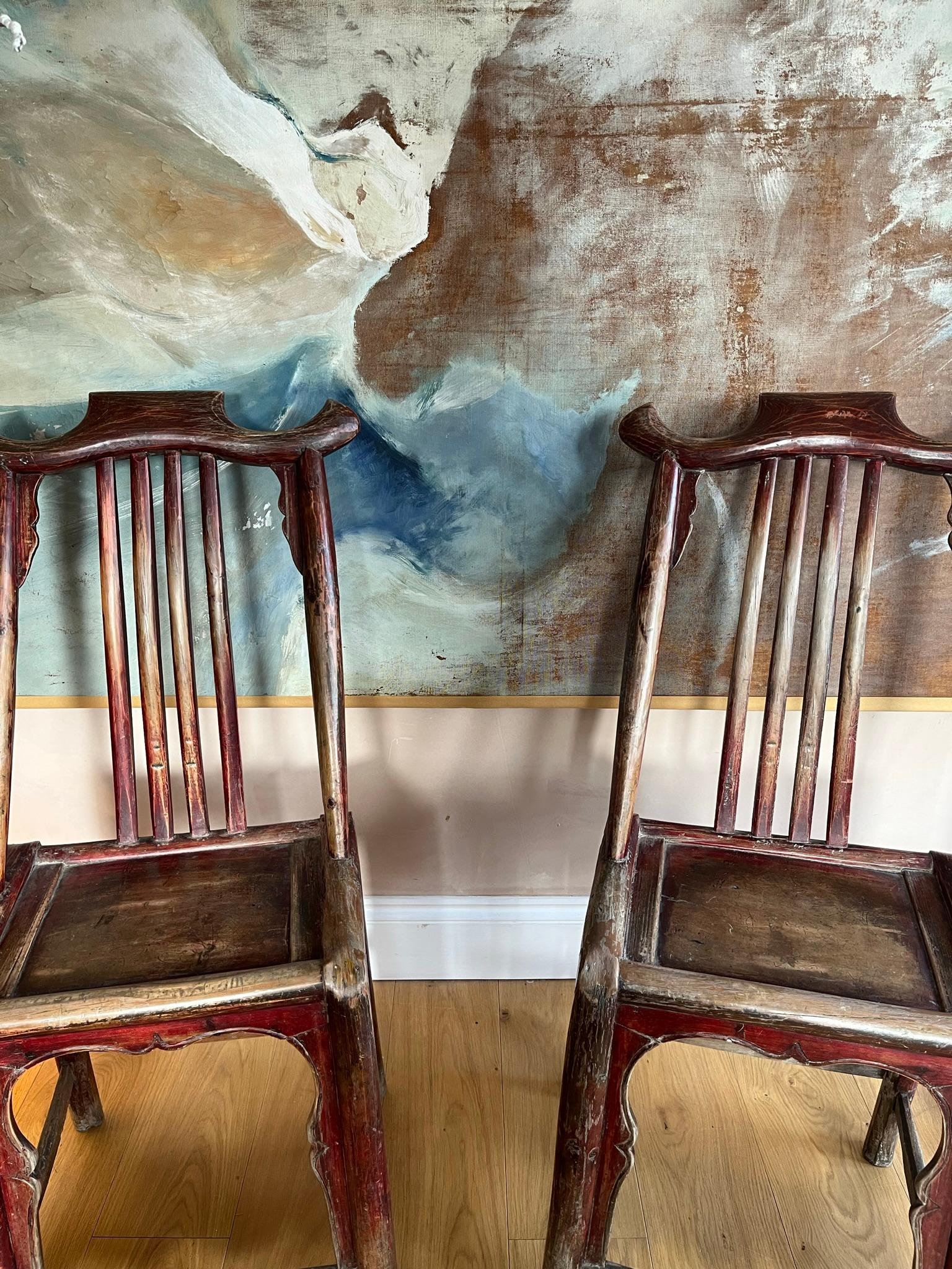 Pair of Chinese reddish elm and bamboo scholar chairs For Sale 2