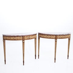Pair of Redesigned 18th Century Demilune Consoles with Marble Tops 21st Century