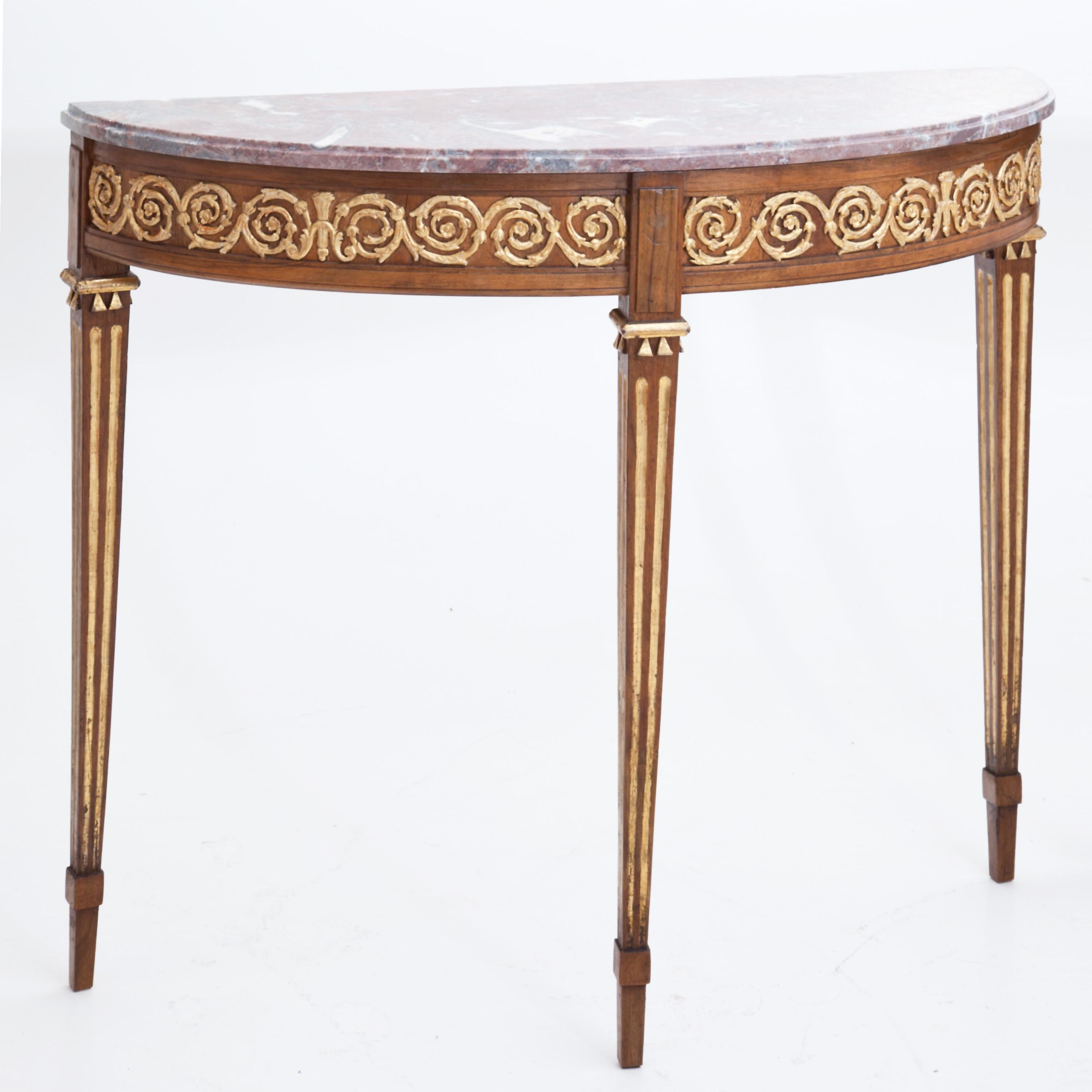 Louis XVI Pair of Redesigned 18th Century Demilune Consoles with Marble Tops 21st Century