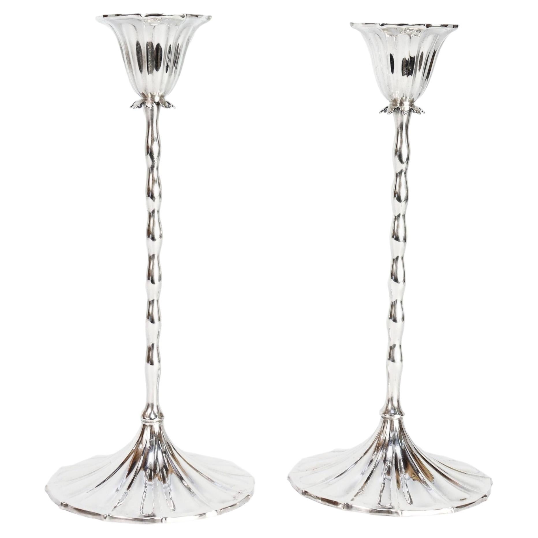 Pre-owned Reed & Barton Pair Of  American Art Deco Sterling Silver 10-inch Candlesticks