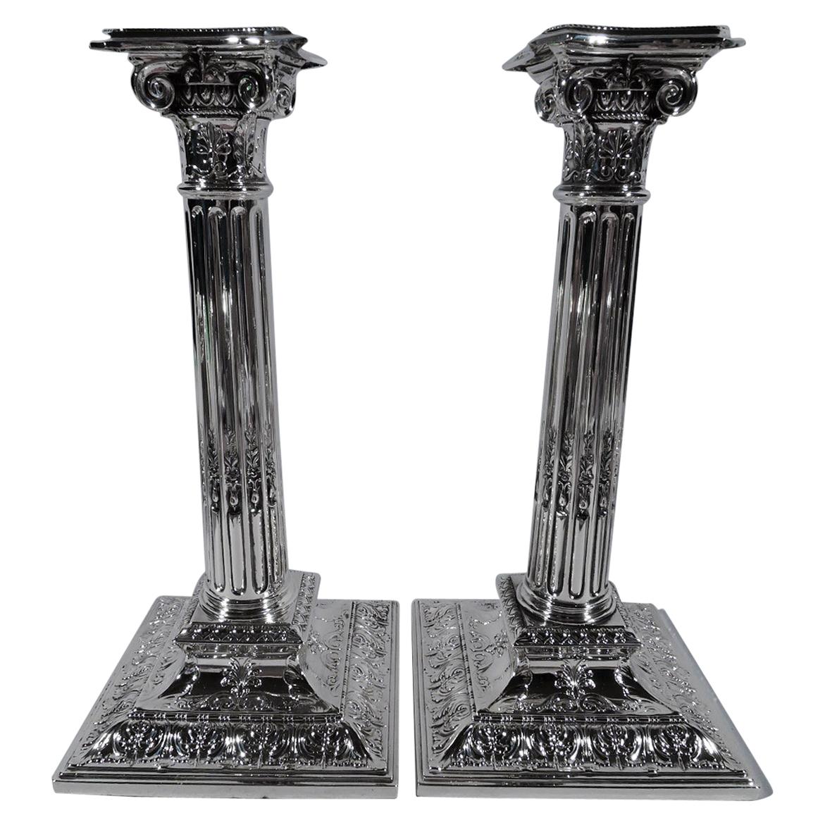Pair of Reed & Barton Edwardian Classical Sterling Silver Candlesticks