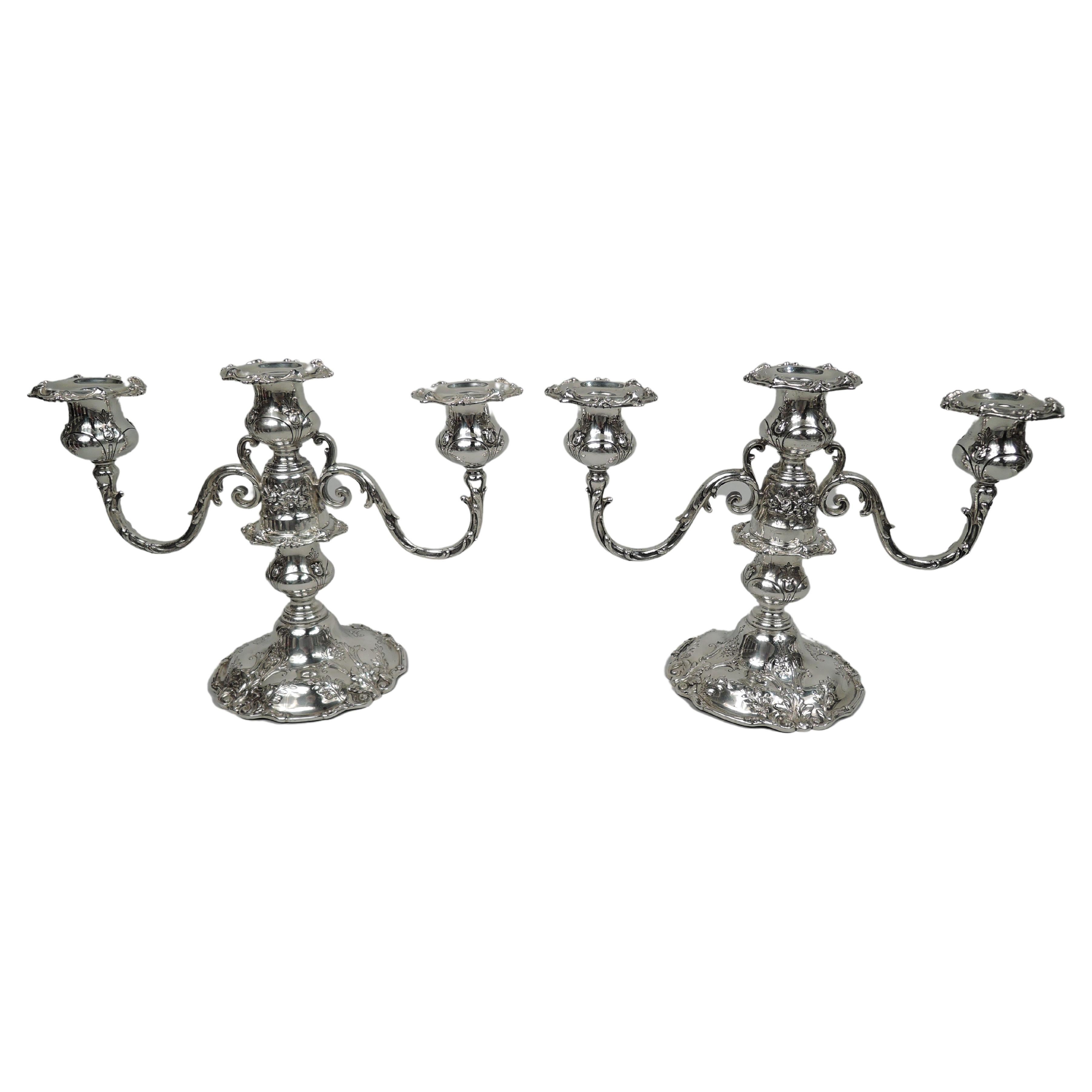 Pair of Reed & Barton Francis I Low 3-Light Candelabra, 1950 For Sale