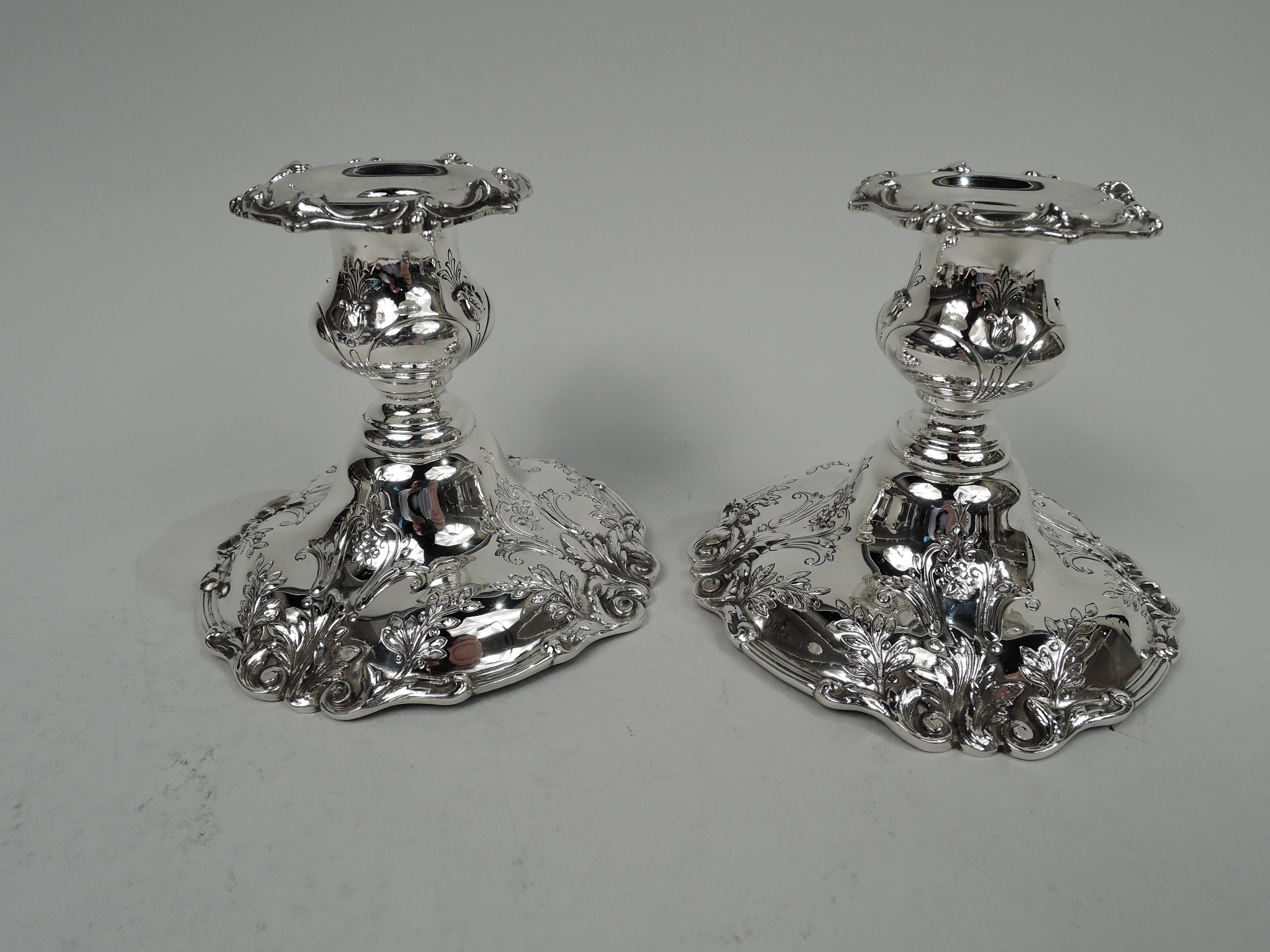 Sterling Silver Pair of Reed & Barton Francis I Low 3-Light Candelabra, 1952 For Sale