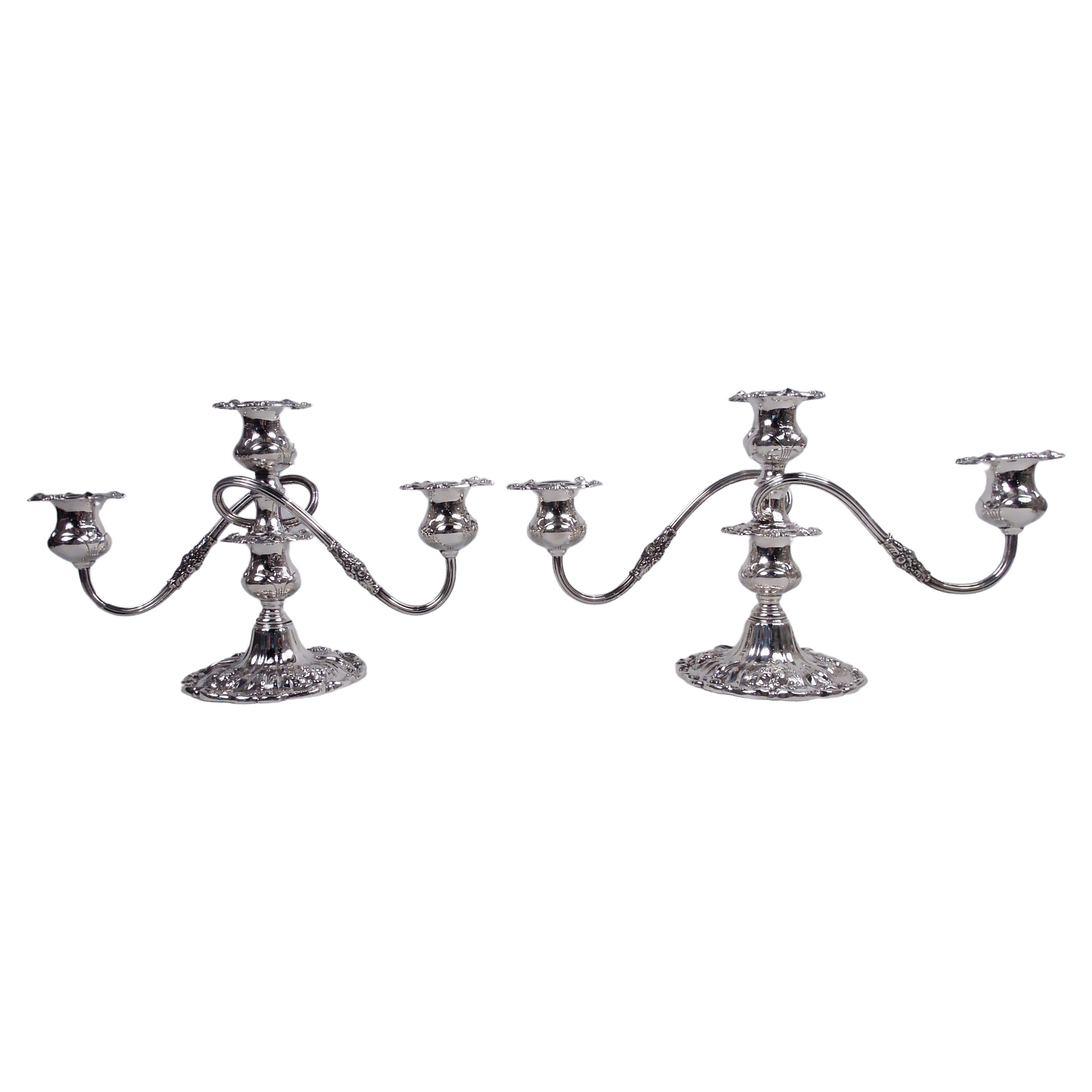 Pair of Reed & Barton Francis I Sterling Silver Low 3-Light Candelabra For Sale