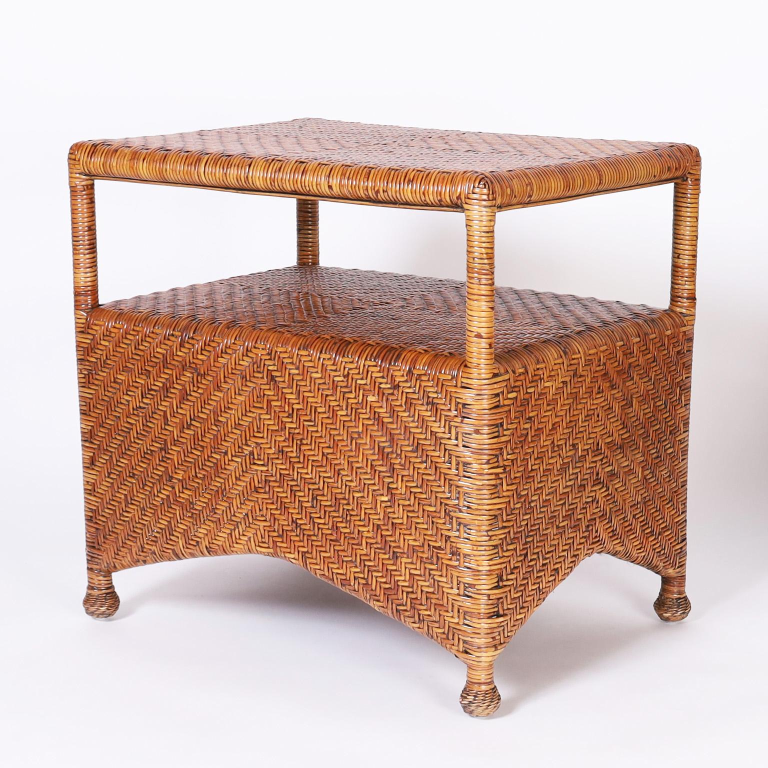 Philippine Pair of Reed Wrapped End Tables or Stands