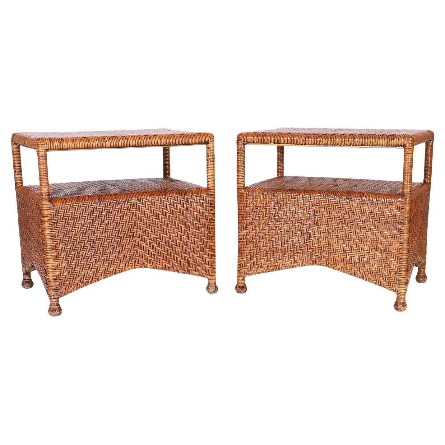 Pair of Reed Wrapped End Tables or Stands