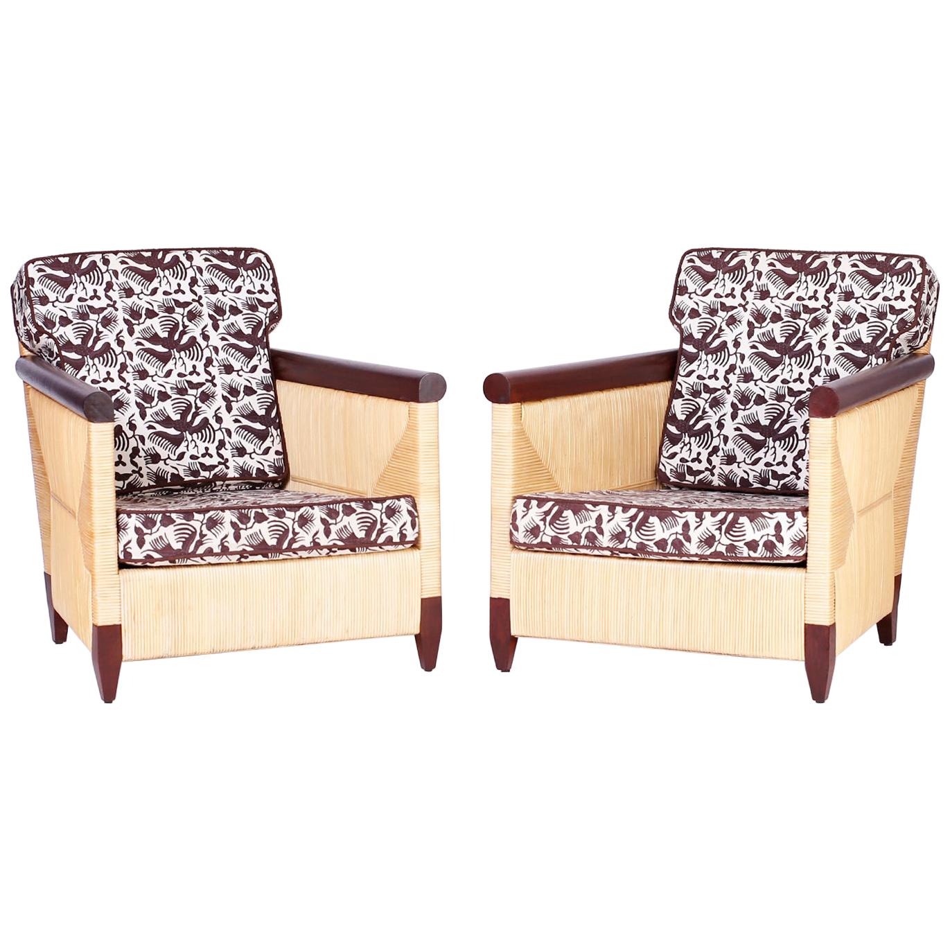 Pair of Reed Wrapped Lounge Chairs