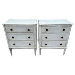 Antique Pair of Reeded Gustavian Style Commodes Chest of Drawers