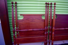 Pair of Reeded Sheraton Rope Beds in Mahogany Refitted to Standard Twin