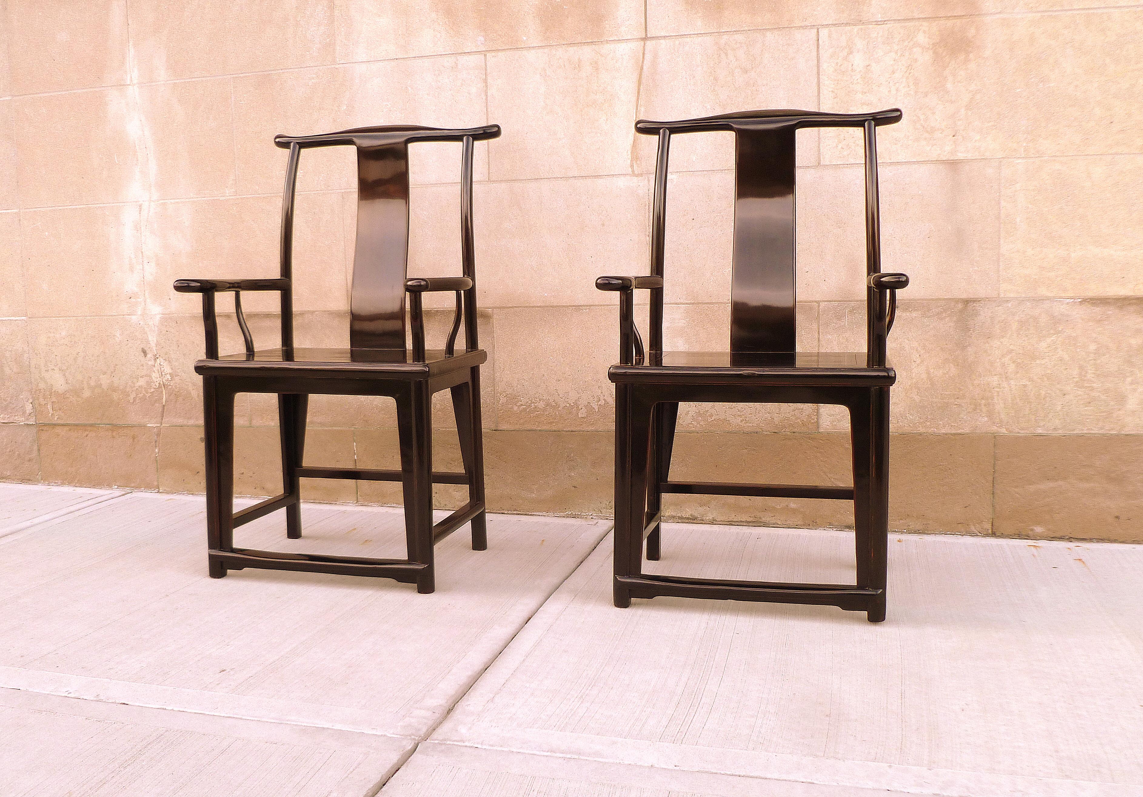 Chinese Pair of Refine Black Lacquer Armchairs