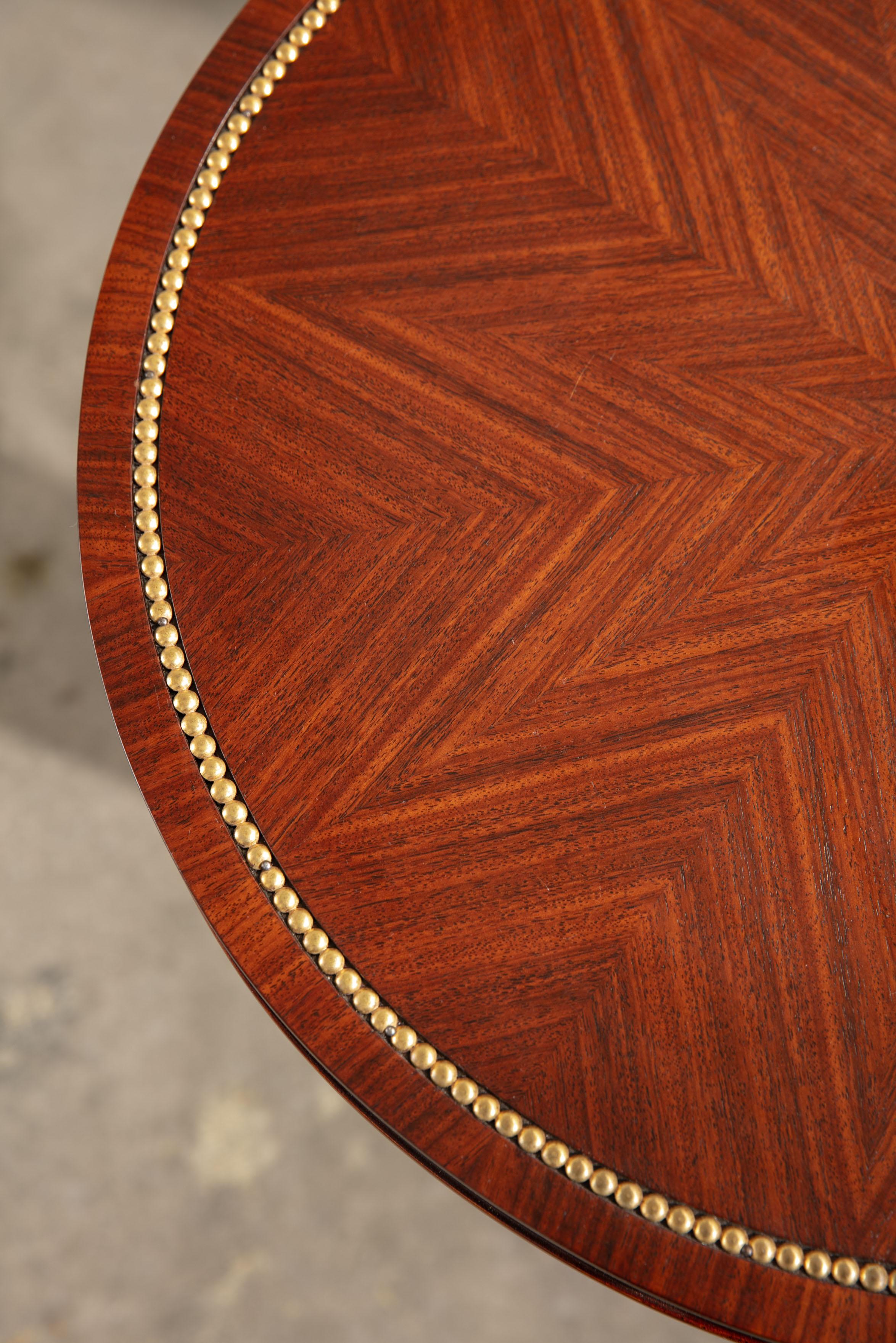 Pair of Refinished 1940's Mahogany Gueridons/Side Tables with Bead Inlay For Sale 5