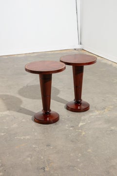 Pair of Refinished 1940's Mahogany Gueridons/Side Tables with Bead Inlay