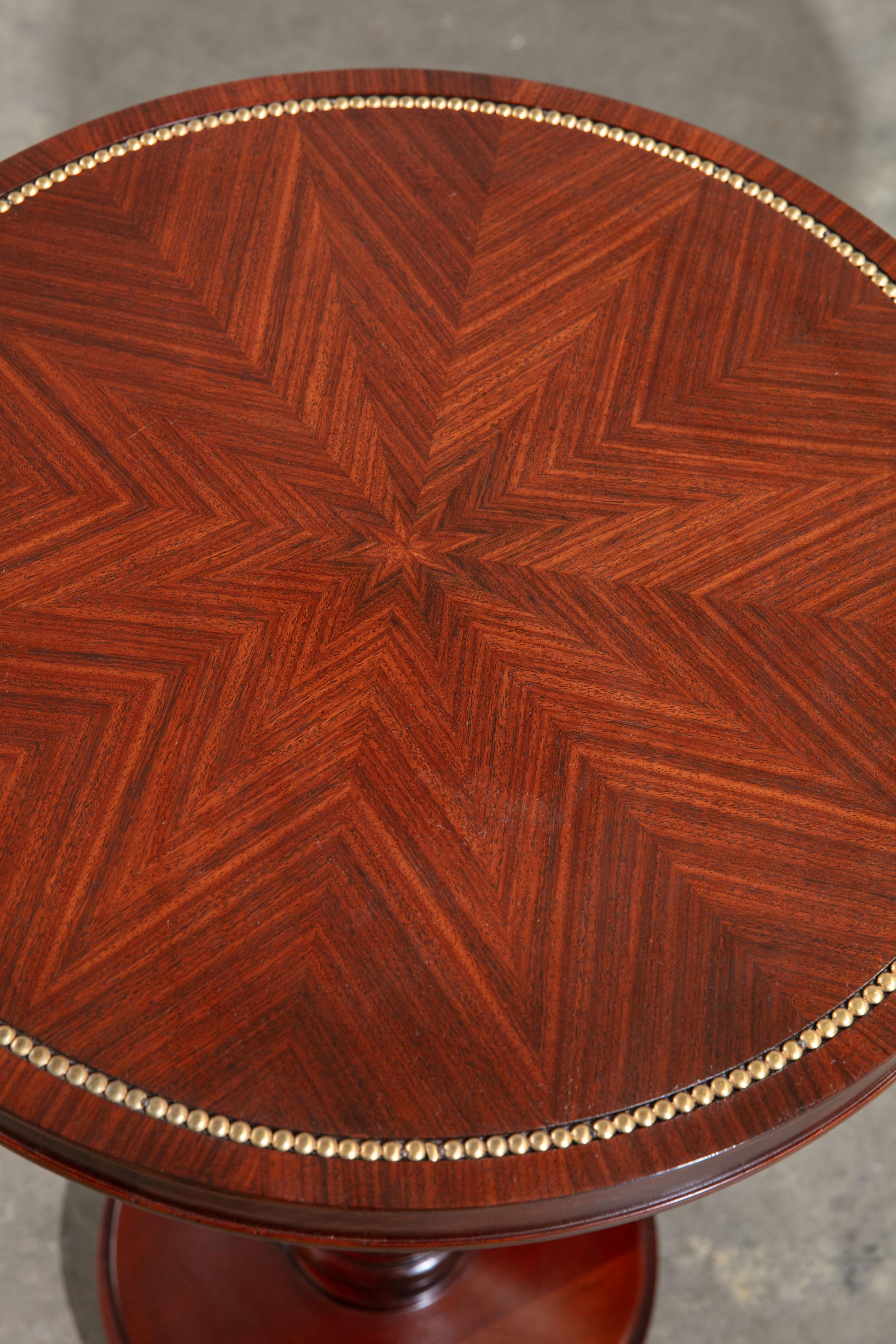 Pair of Refinished 1940's Mahogany Gueridons/Side Tables with Bead Inlay In Good Condition For Sale In New York, NY