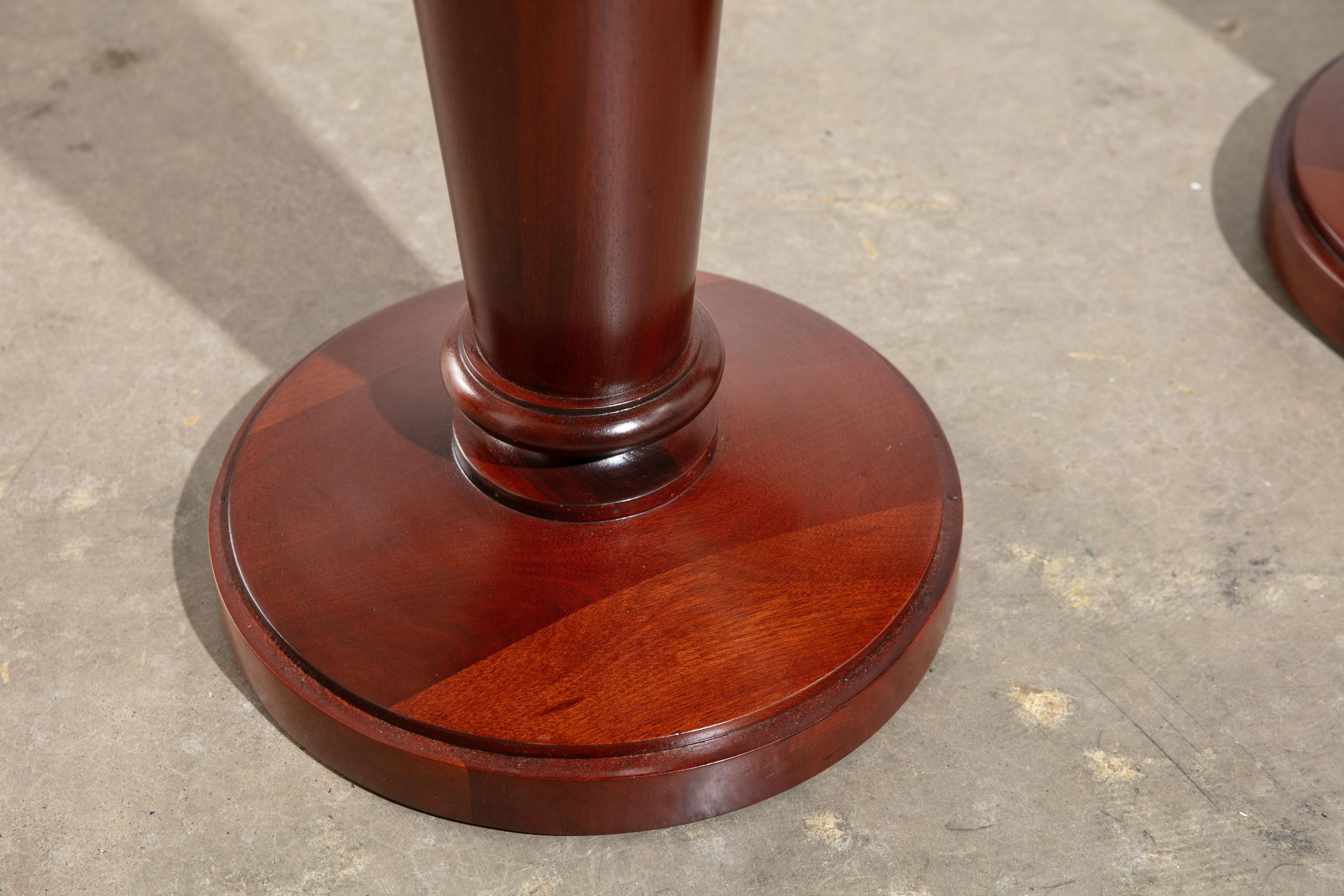 Pair of Refinished 1940's Mahogany Gueridons/Side Tables with Bead Inlay For Sale 3
