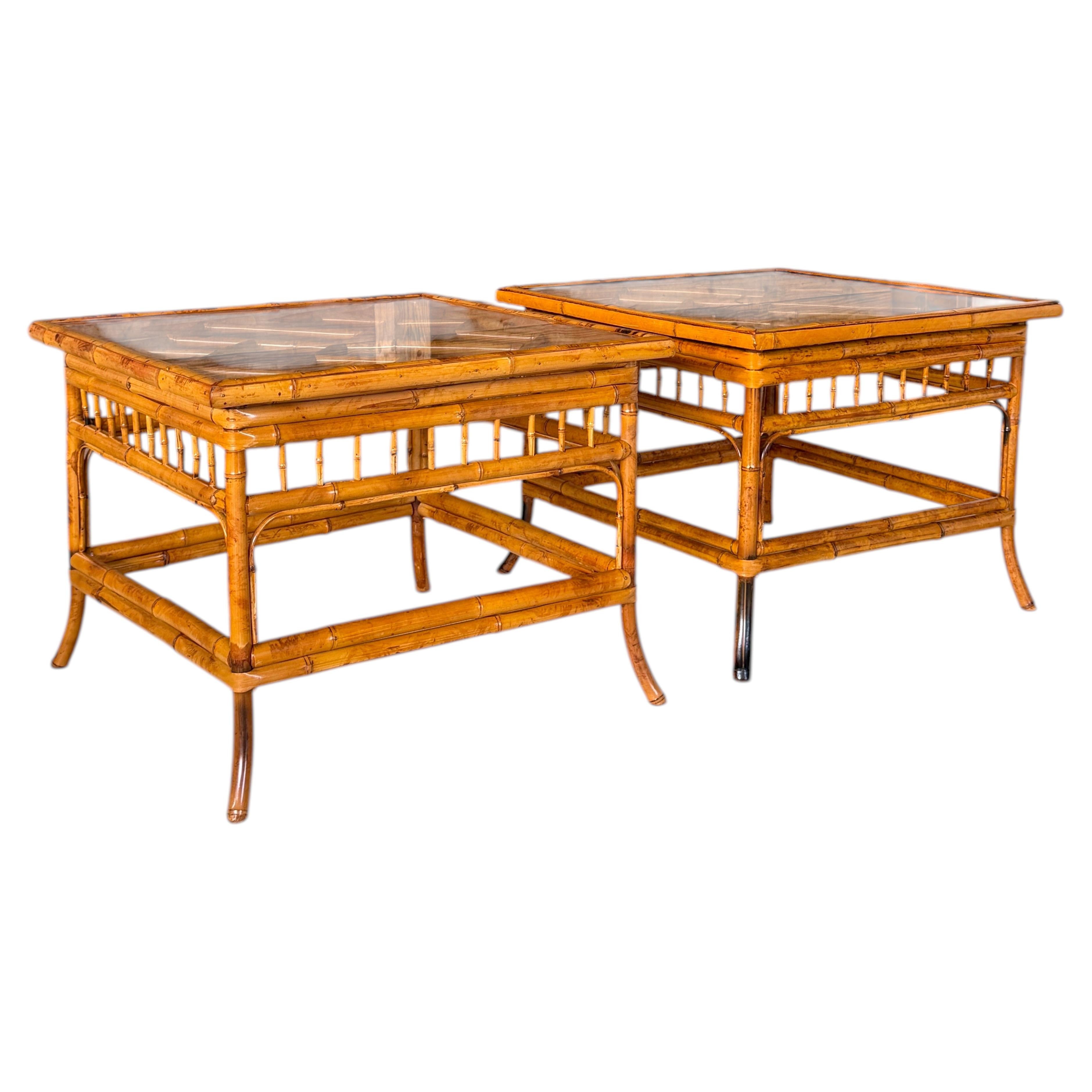 Pair of Refinished Brighton Pavilion Style Bamboo Side Tables