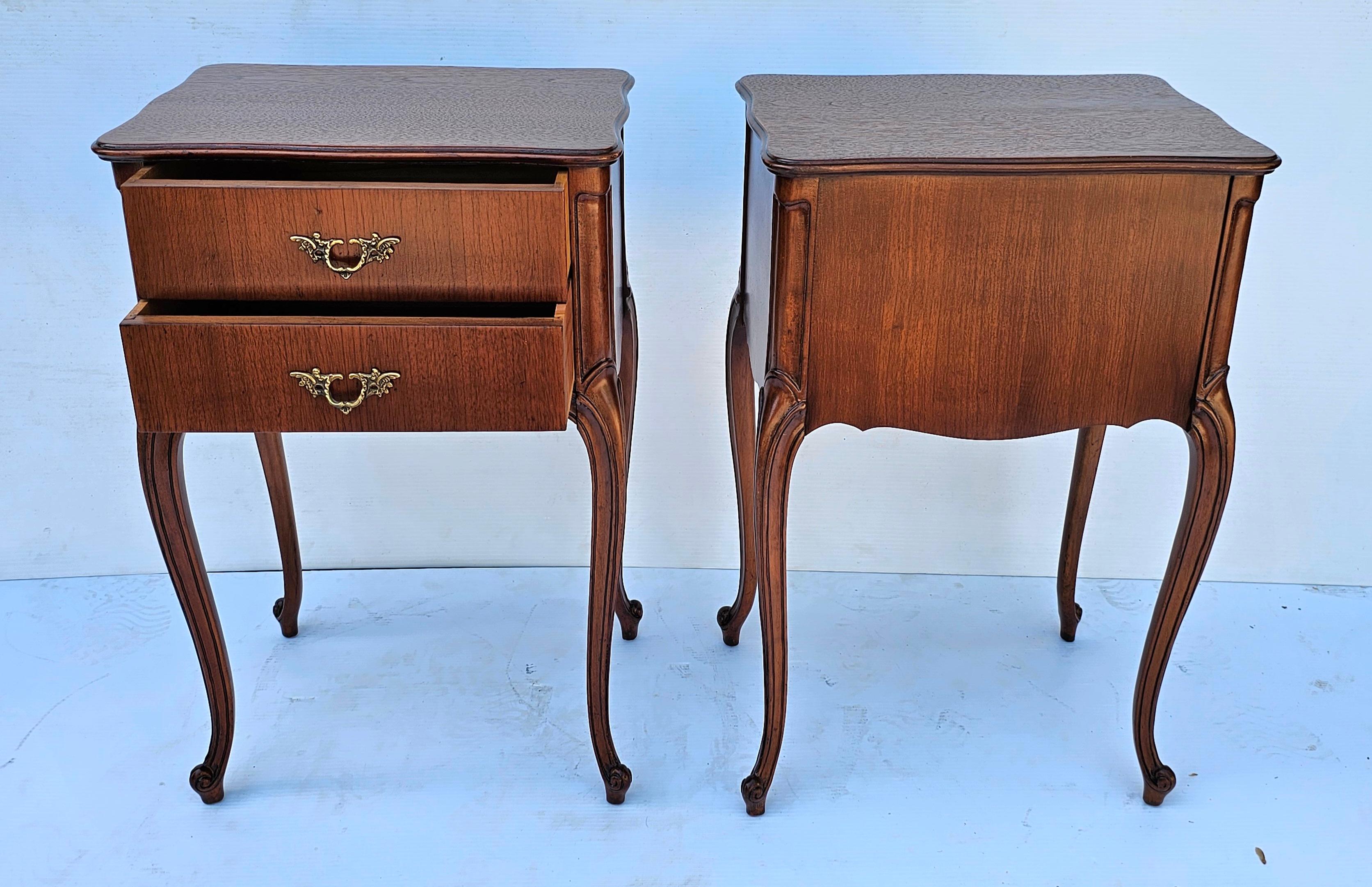 Pair of Refinished French Louis XV Style Fruitwood Two-Drawer Bedside Tables 3