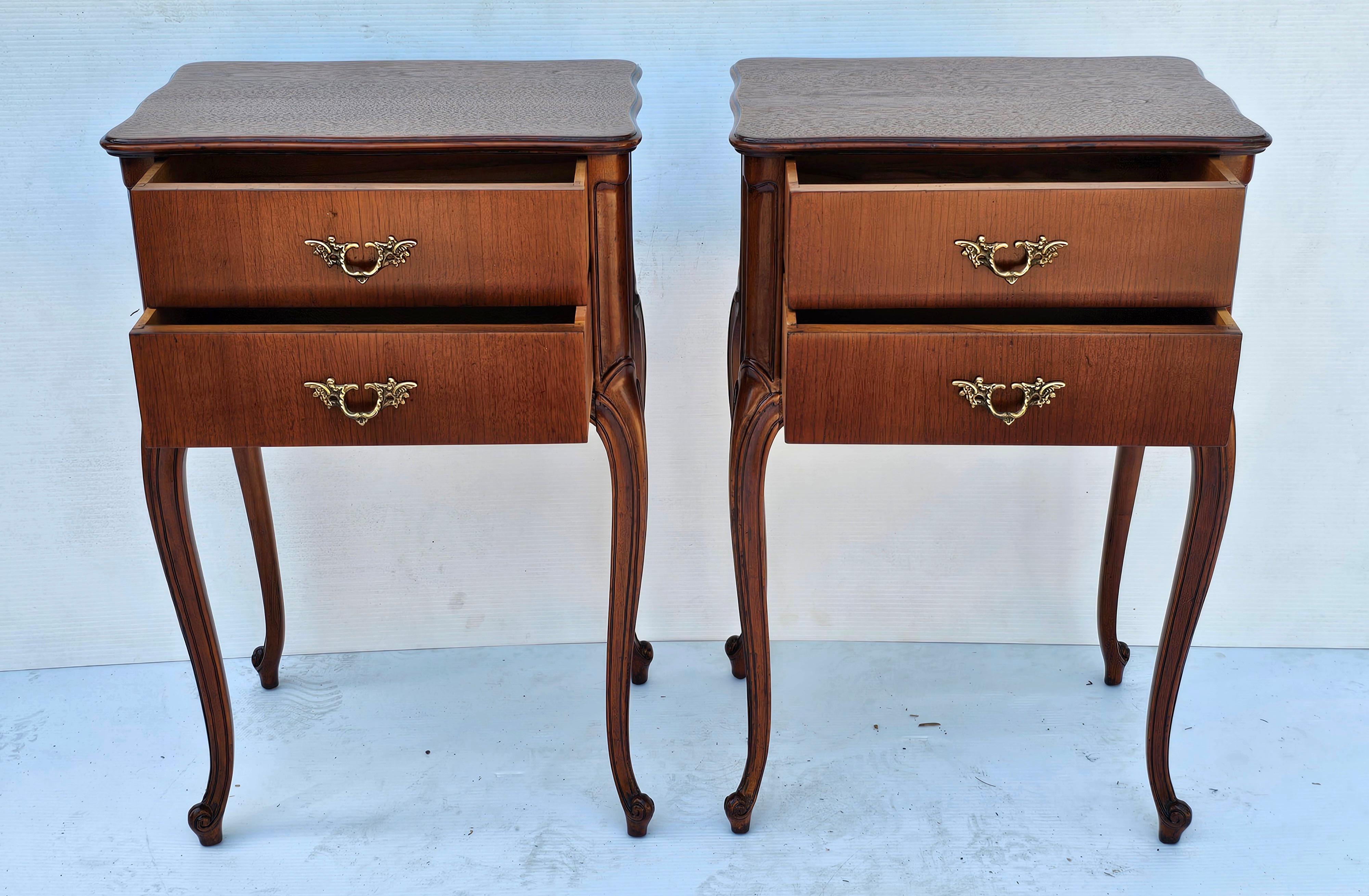 Pair of Refinished French Louis XV Style Fruitwood Two-Drawer Bedside Tables 4