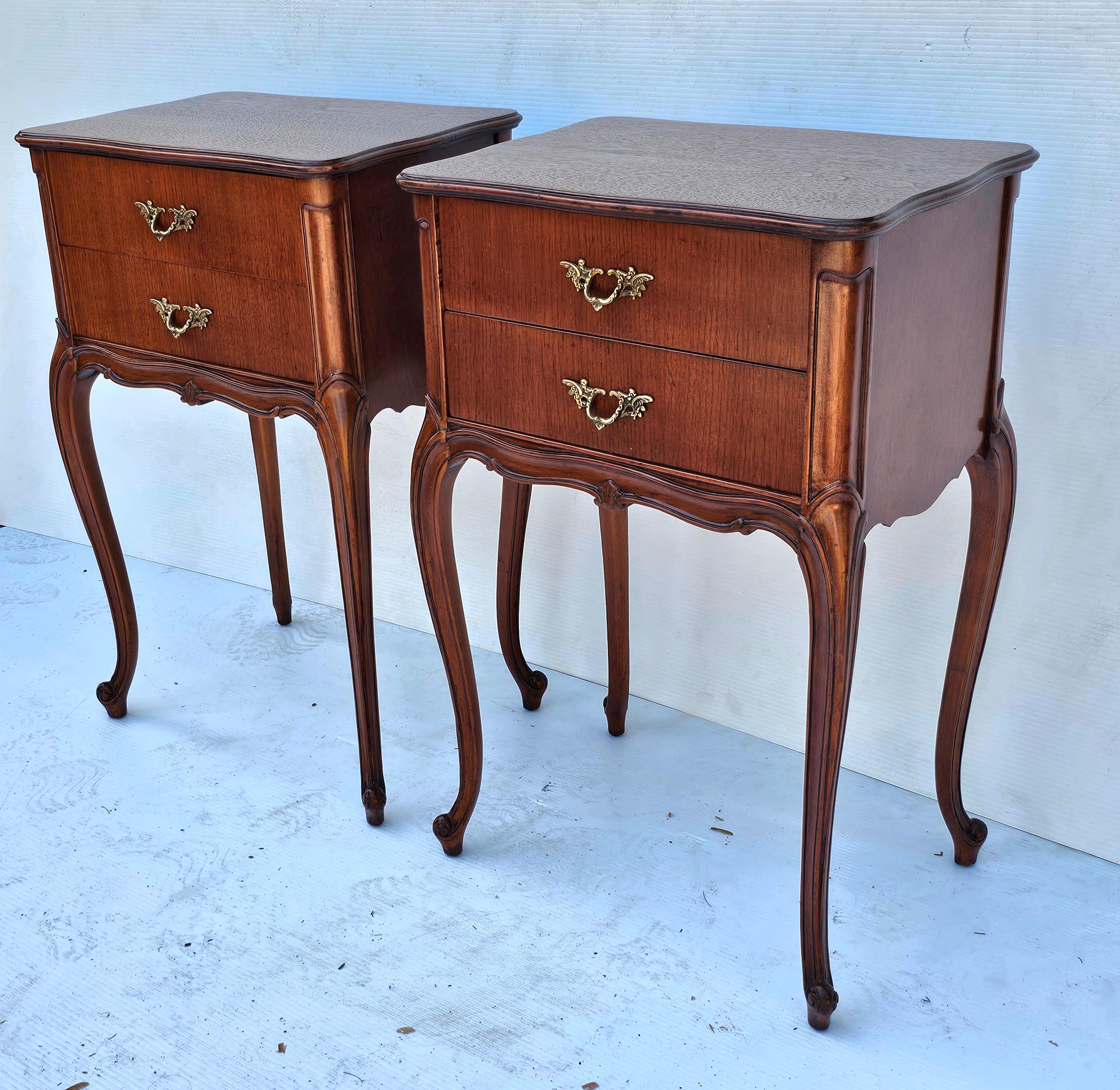 Pair of Refinished French Louis XV Style Fruitwood Two-Drawer Bedside Tables 6