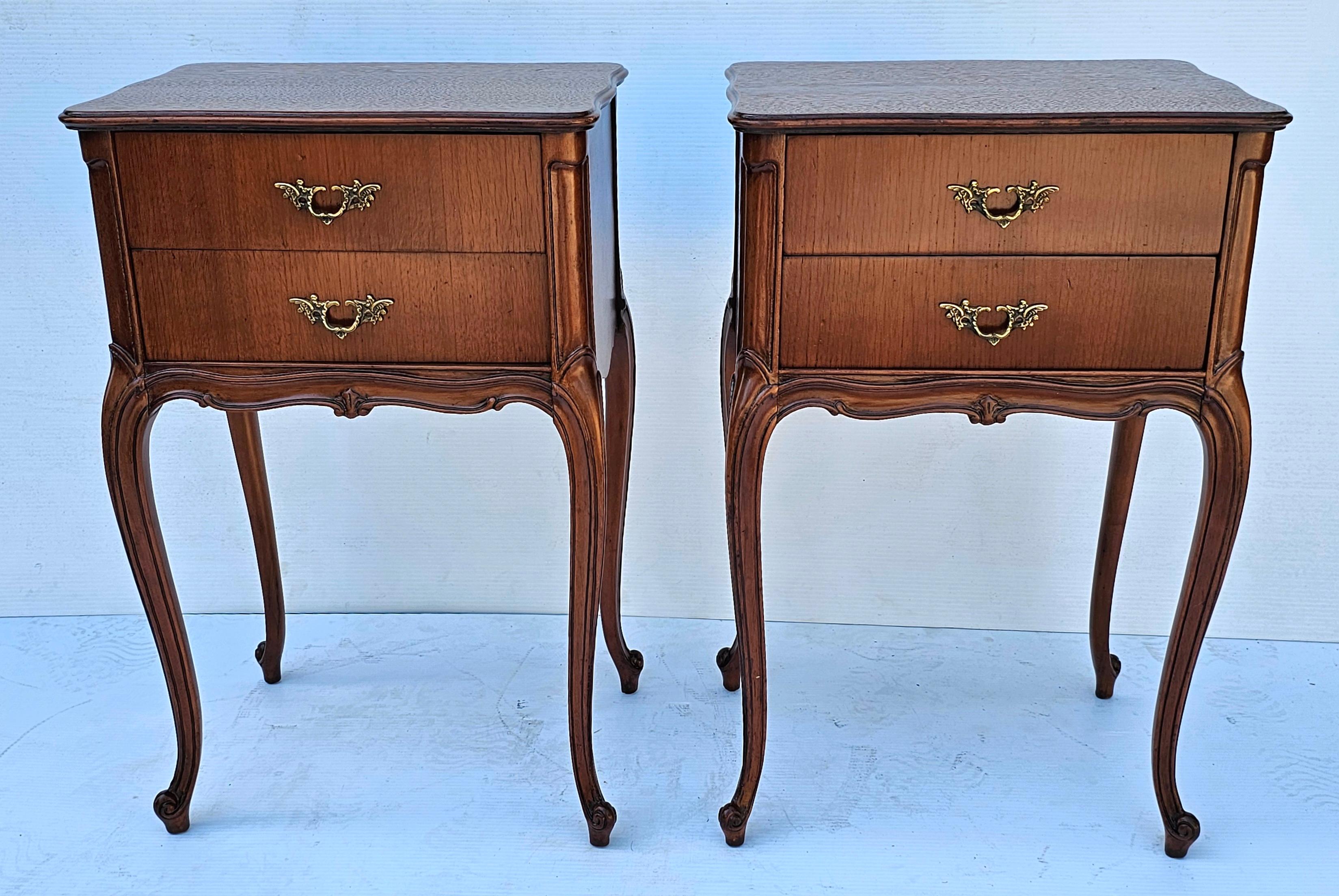 Pair of Refinished French Louis XV Style Fruitwood Two-Drawer Bedside Tables 7