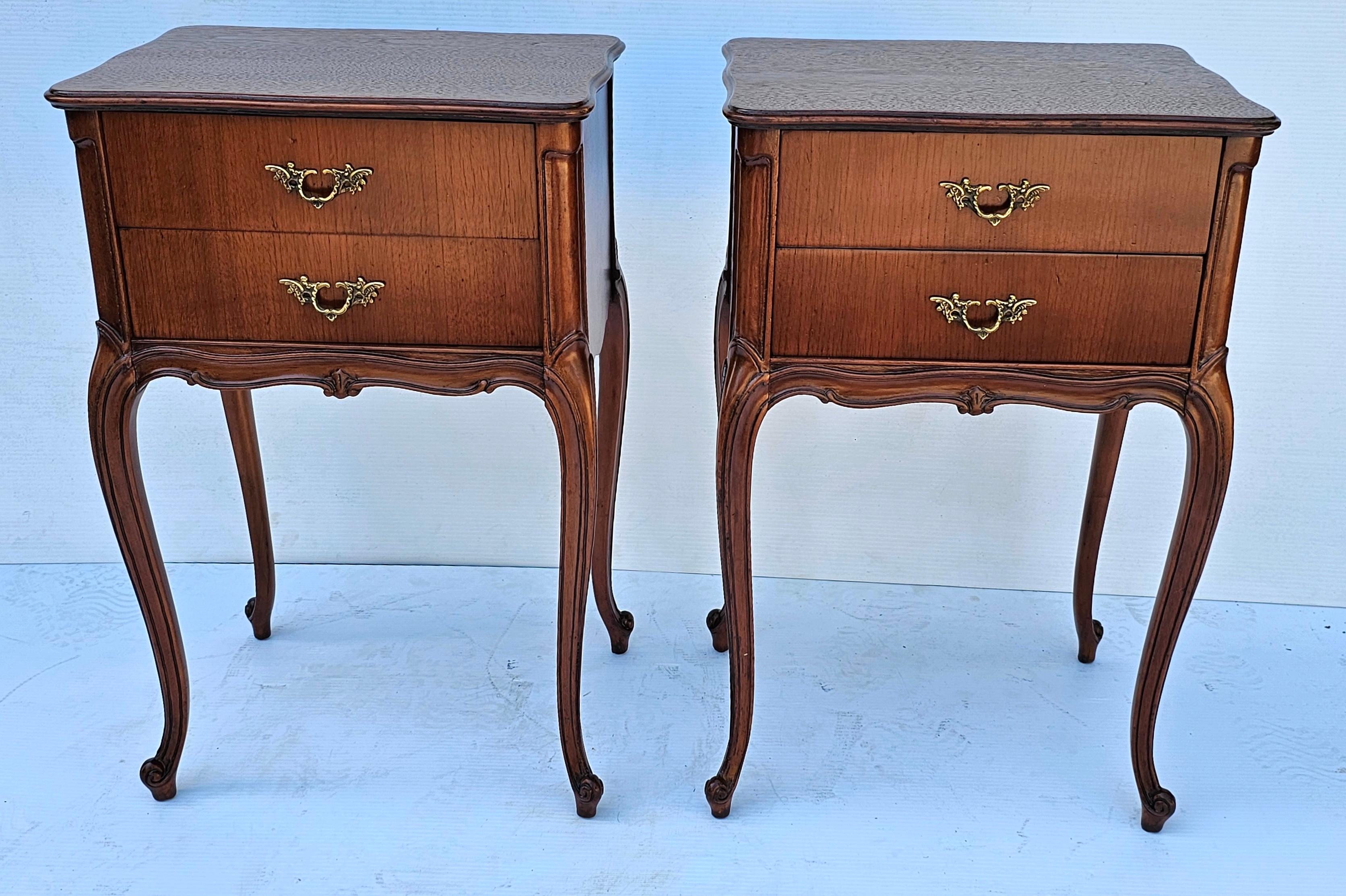 Pair of Refinished French Louis XV Style Fruitwood Two-Drawer Bedside Tables 8