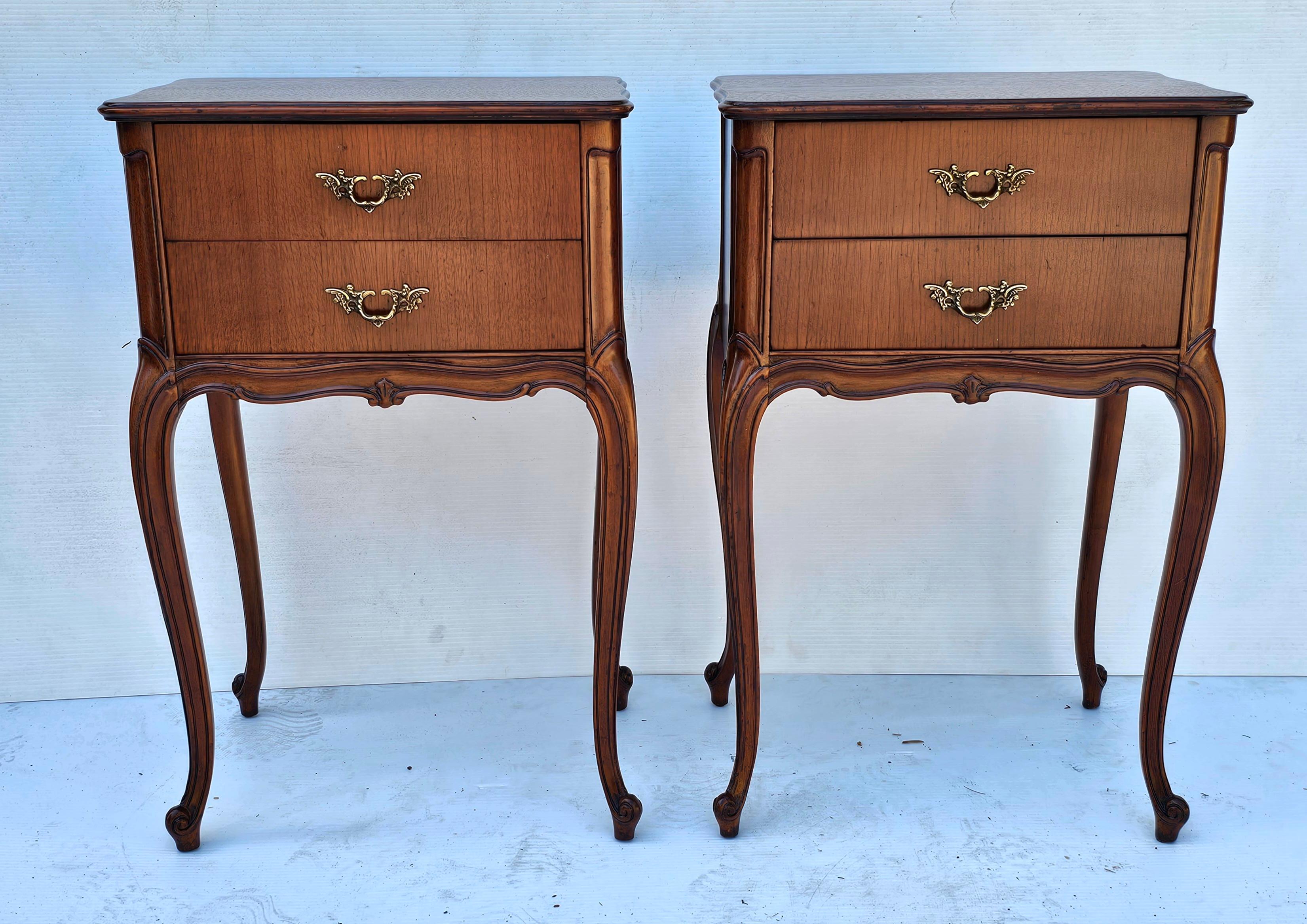 American Pair of Refinished French Louis XV Style Fruitwood Two-Drawer Bedside Tables
