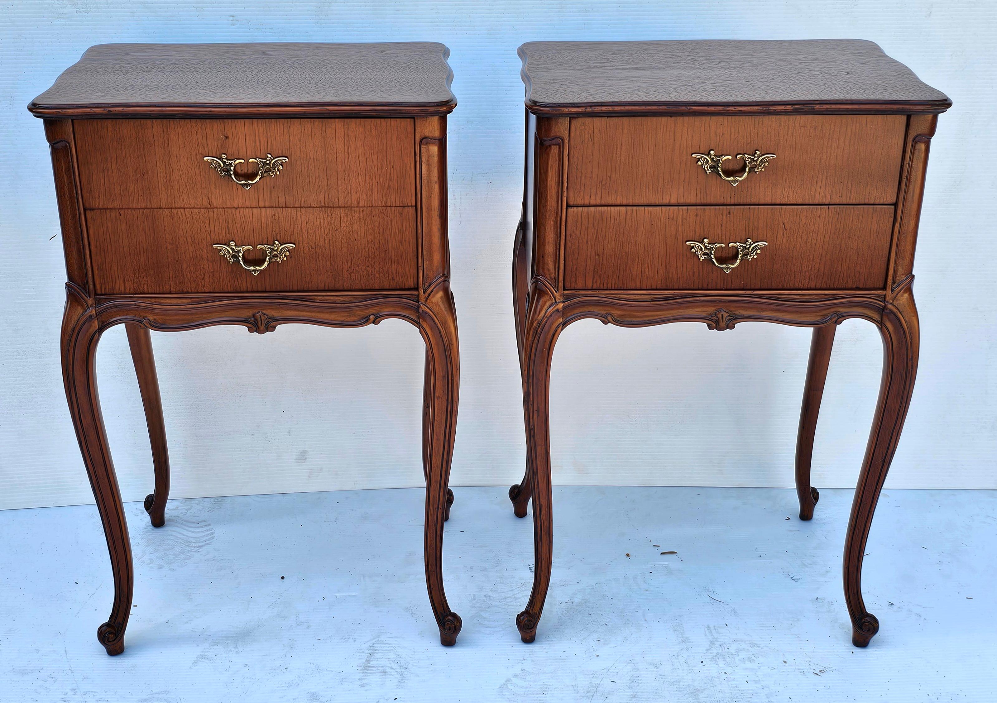 Painted Pair of Refinished French Louis XV Style Fruitwood Two-Drawer Bedside Tables