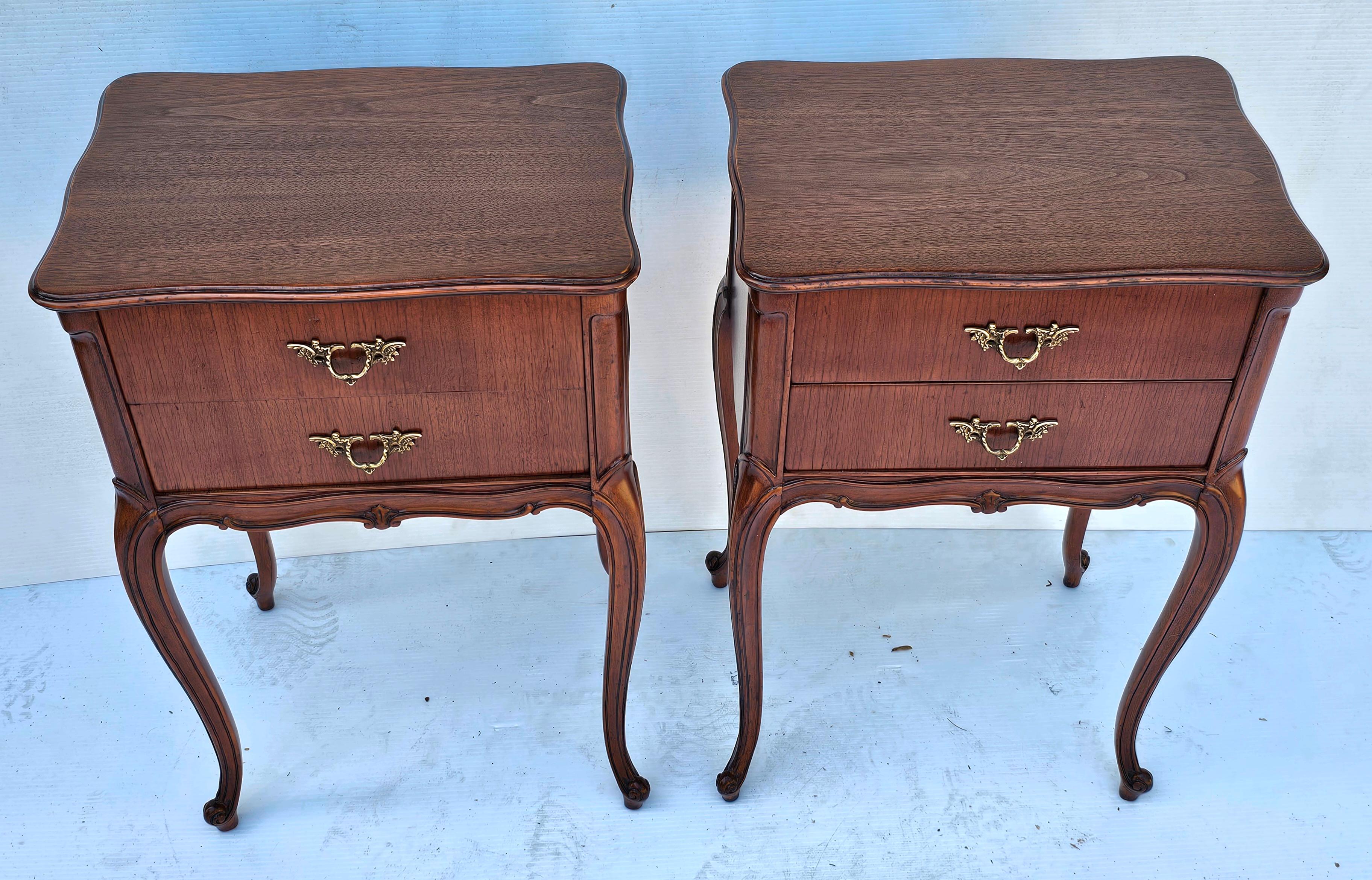 Pair of Refinished French Louis XV Style Fruitwood Two-Drawer Bedside Tables In Good Condition In Germantown, MD